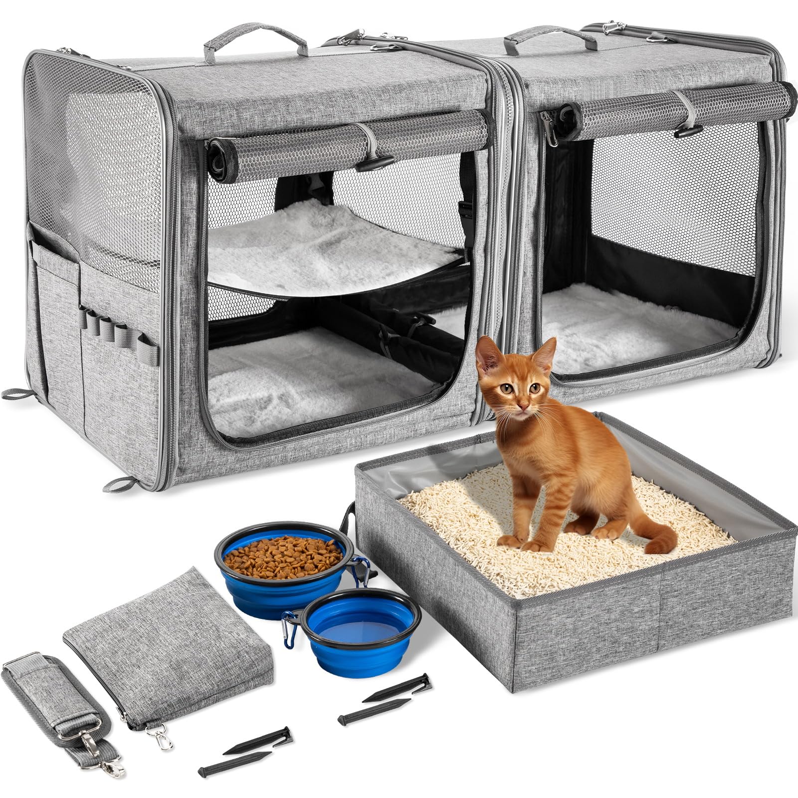 Suertree transportin doble para gatos con cierres seguros, ideal para viajes