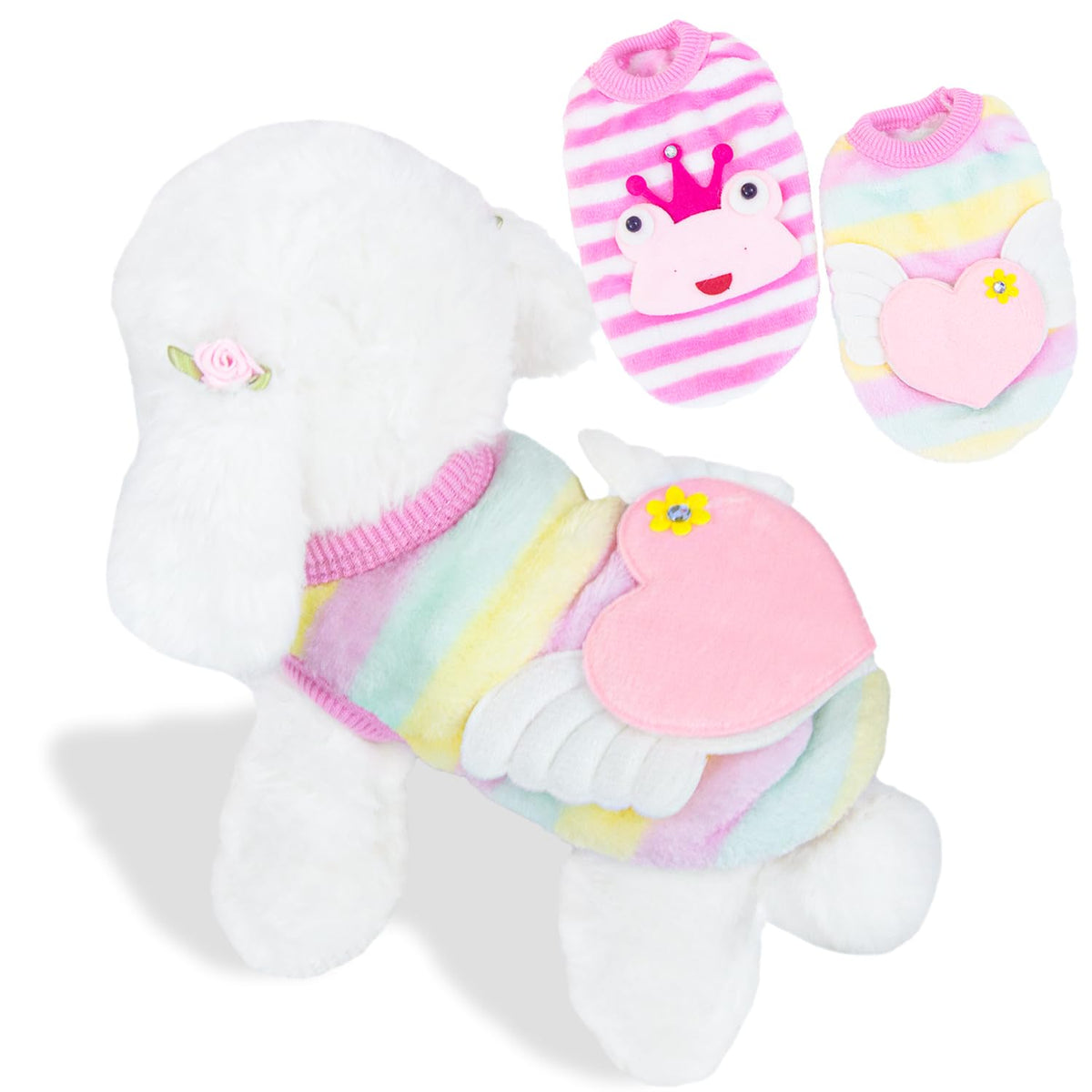 2 conjuntos de suéteres para perros pequeños, rosa, frente con diseño.