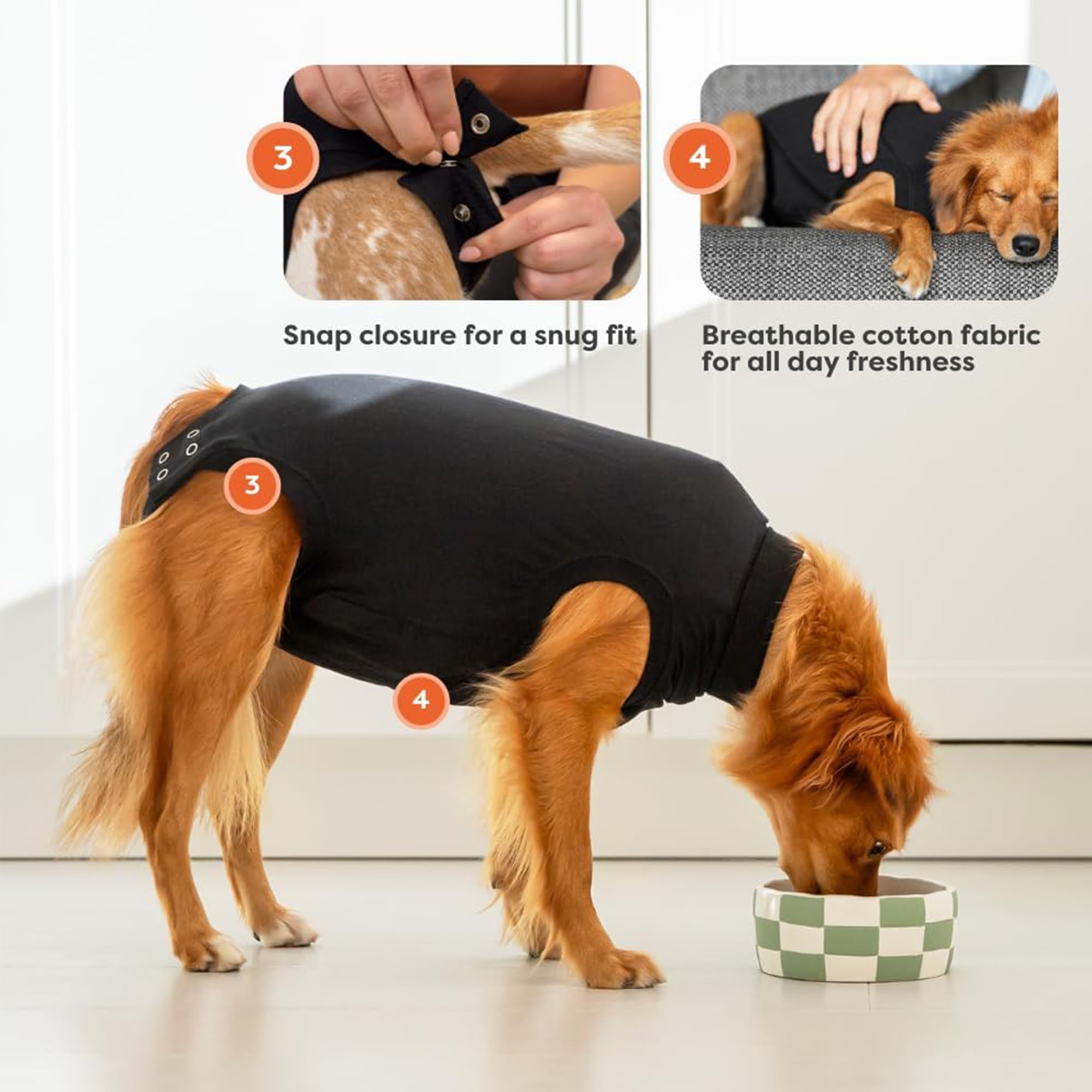 Suitical traje de recuperación para perros con diseño elástico en cuello y cola para ajuste cómodo.