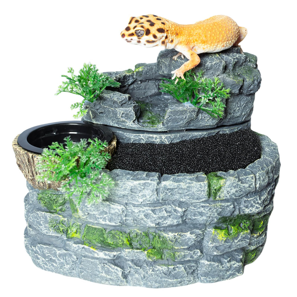 SUKEOPET fuente cascada para terrario con depósito 500ml facilita la hidratación
