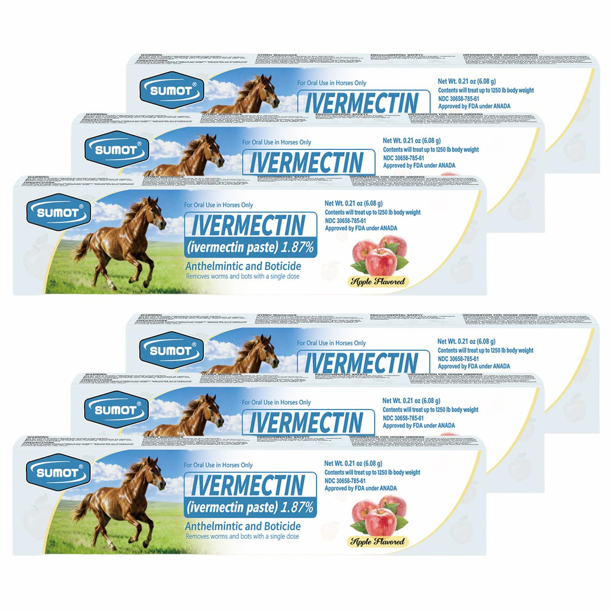 SUMOT pasta vermectina manzana en caja 6-pack para caballos