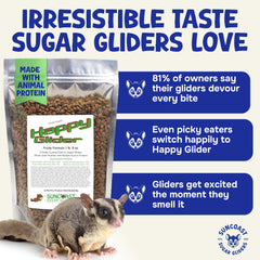 Suncoast Sugar Gliders calcio, vitaminas y probióticos para huesos fuertes.
