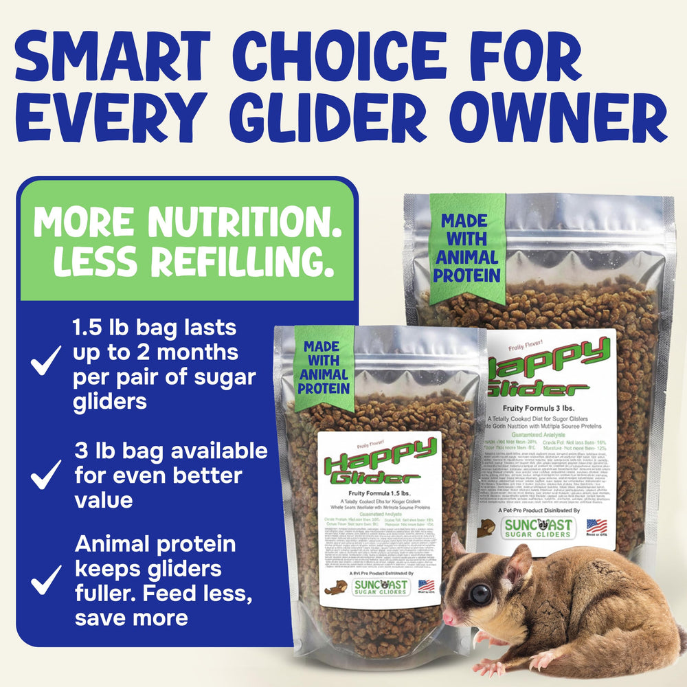 Suncoast Sugar Gliders gránulos fáciles de absorber para digestión suave.