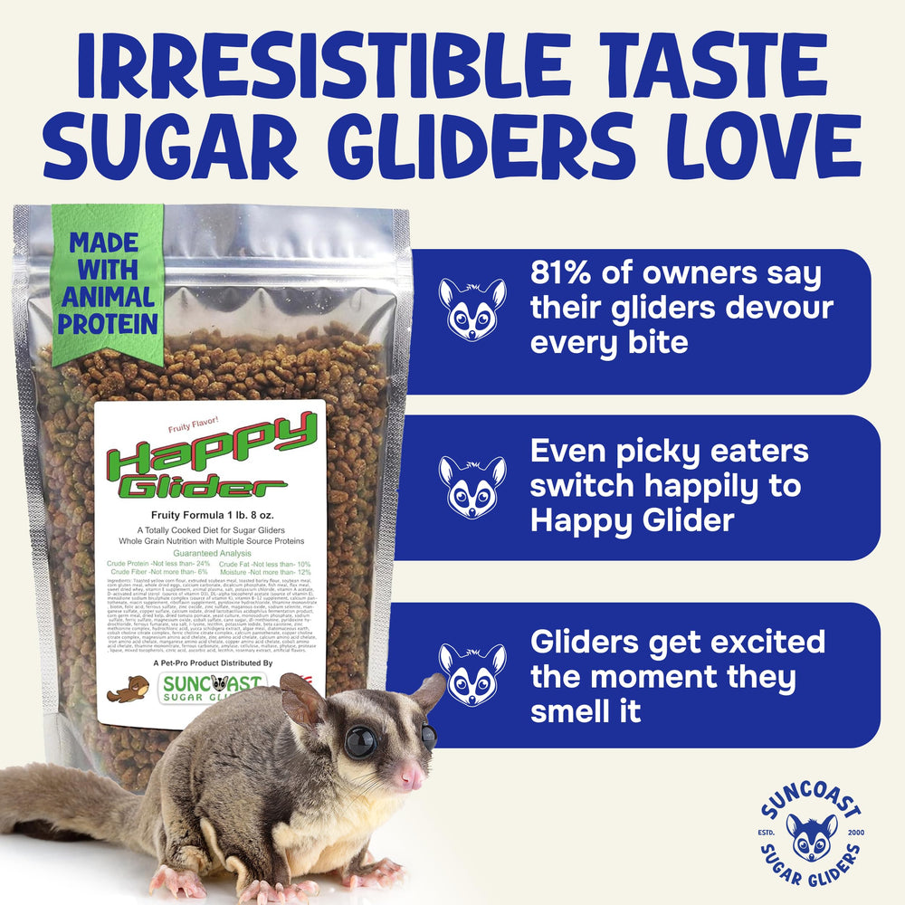 Suncoast Sugar Gliders granulos fruta sabor frutal, mejor aceptación en la comida