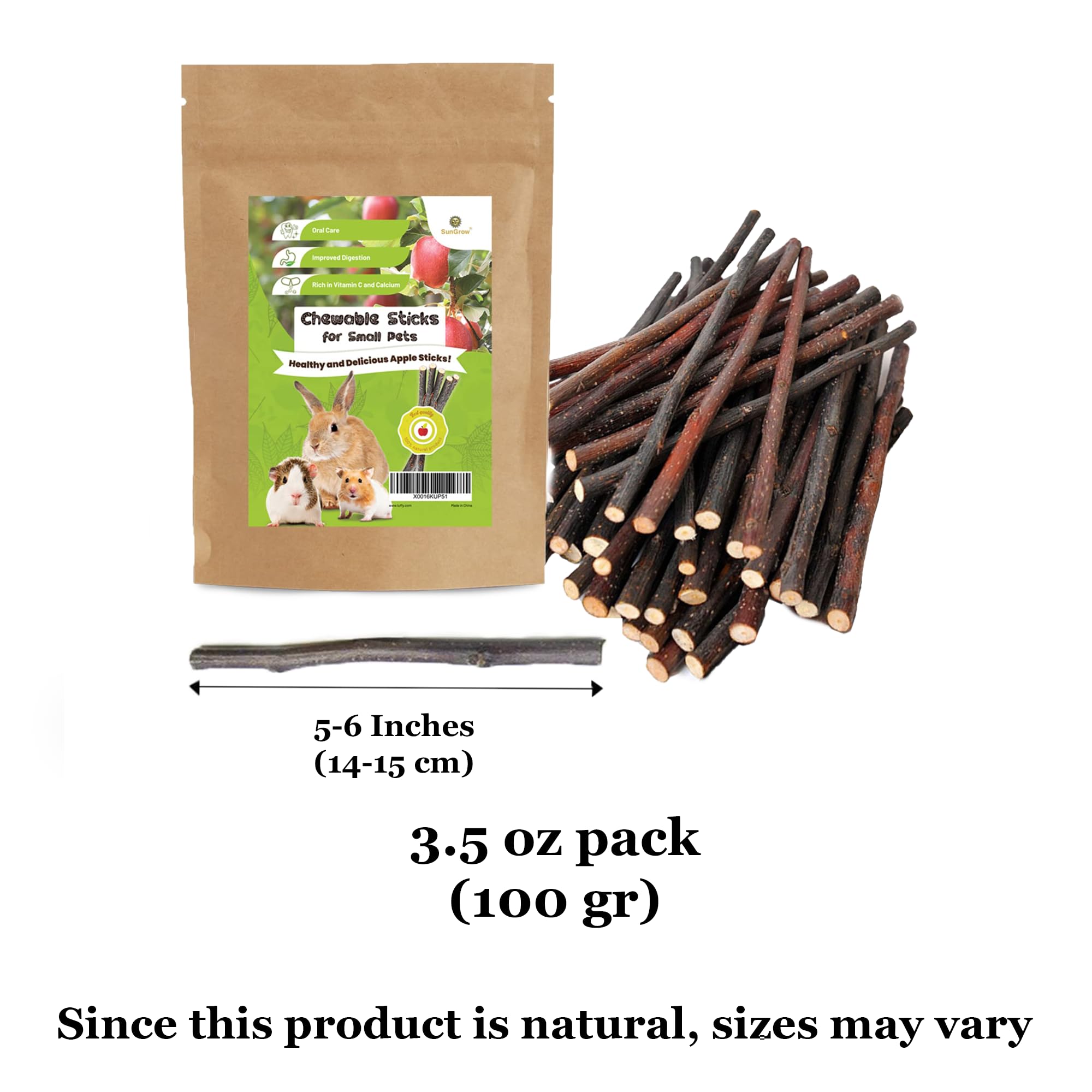 SunGrow Palos de manzana para animales pequeños: experiencia crujiente y segura.