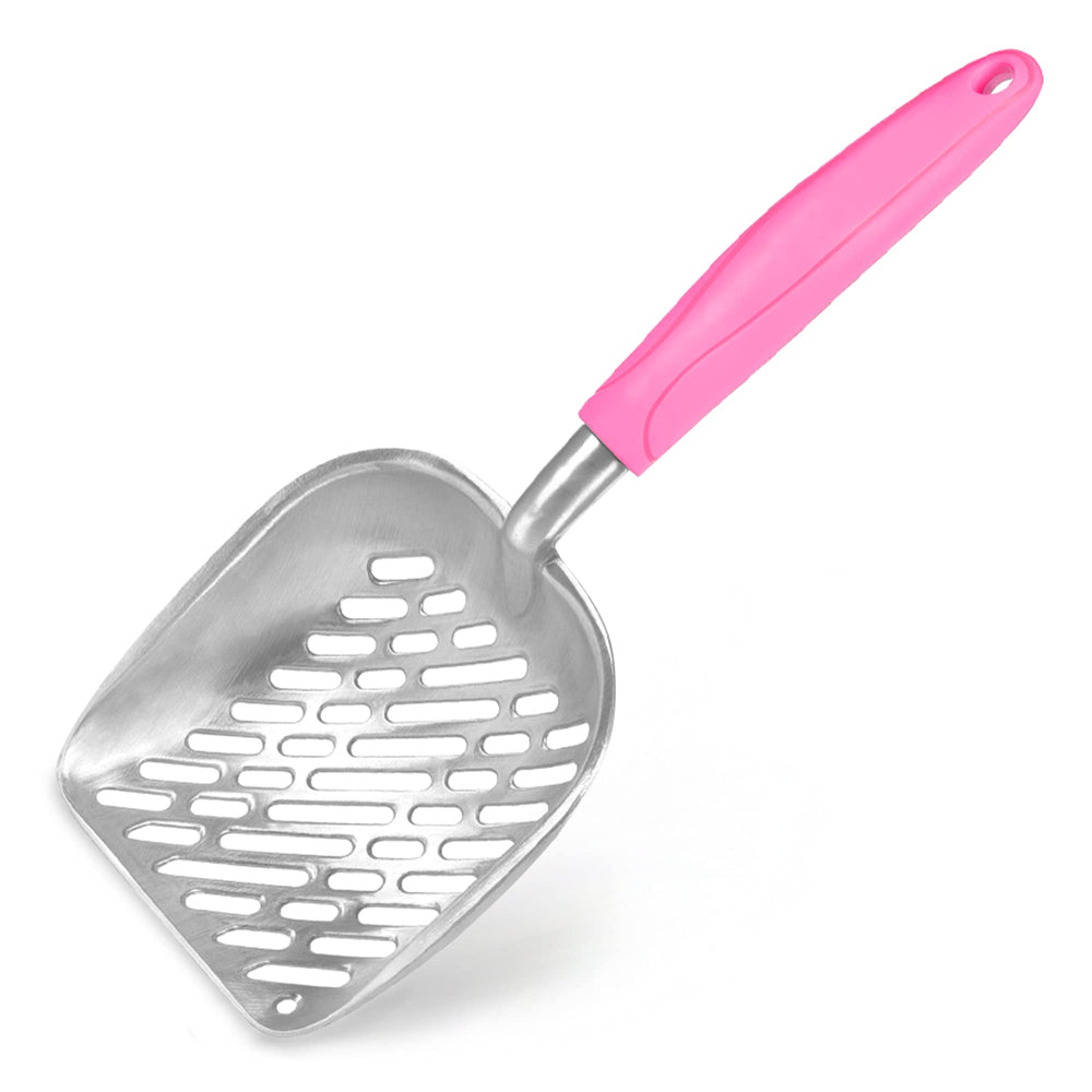 SunGrow Recogedor de Arena para Gatos Grande con mango gomoso rosa, cómodo para uso prolongado