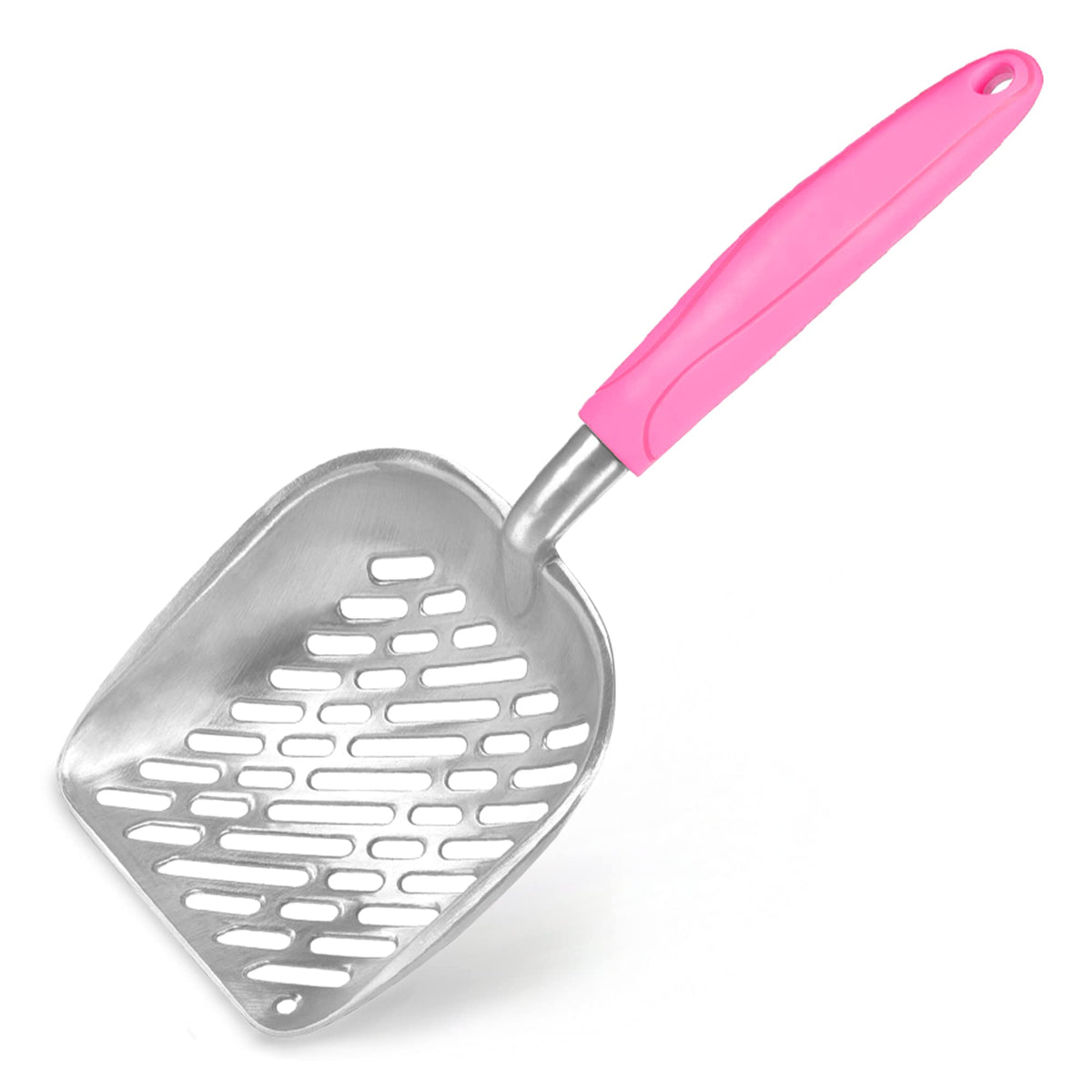 SunGrow Recogedor de Arena para Gatos Grande con mango gomoso rosa, cómodo para uso prolongado