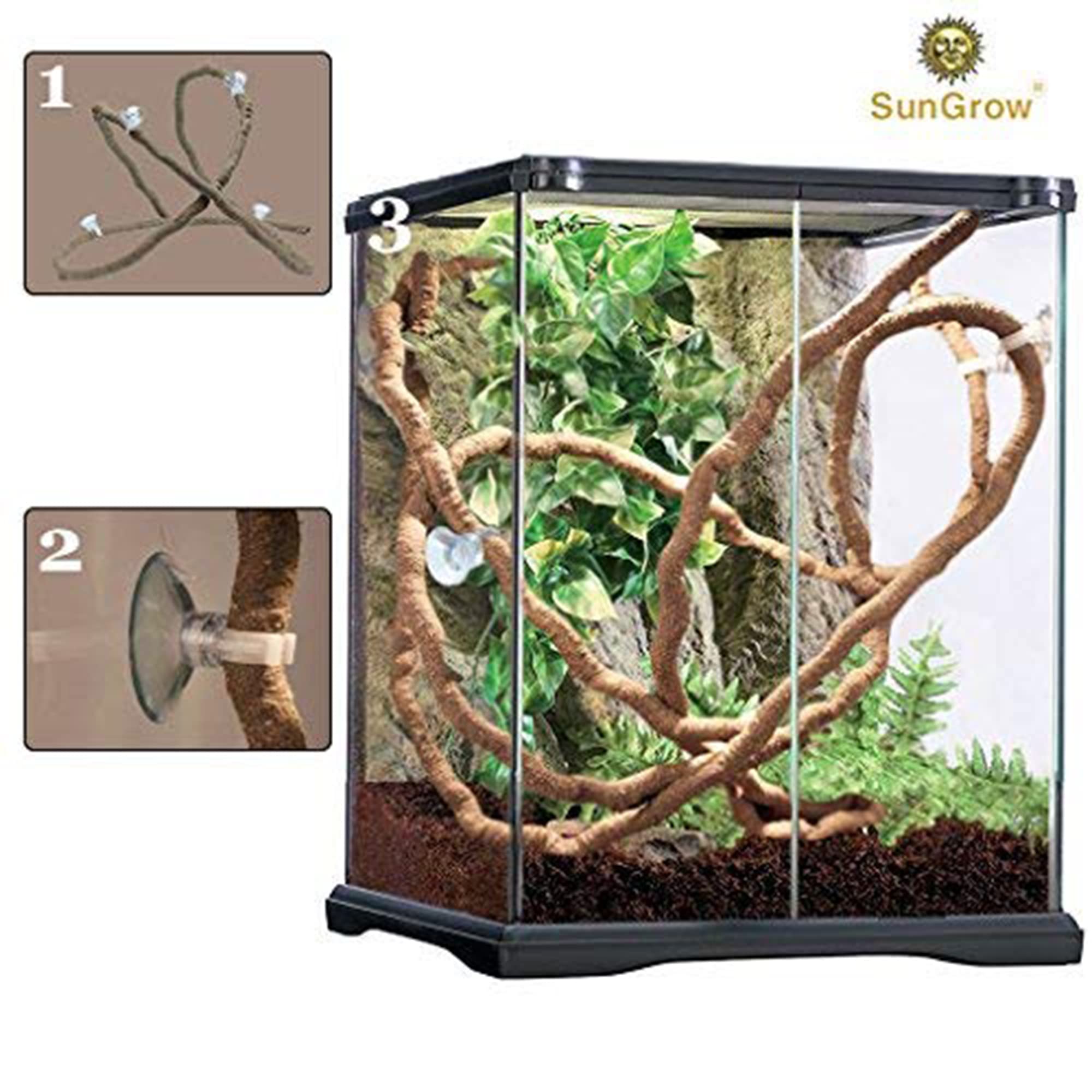 SunGrow trepadora flexible para terrario se ajusta a alturas variables.