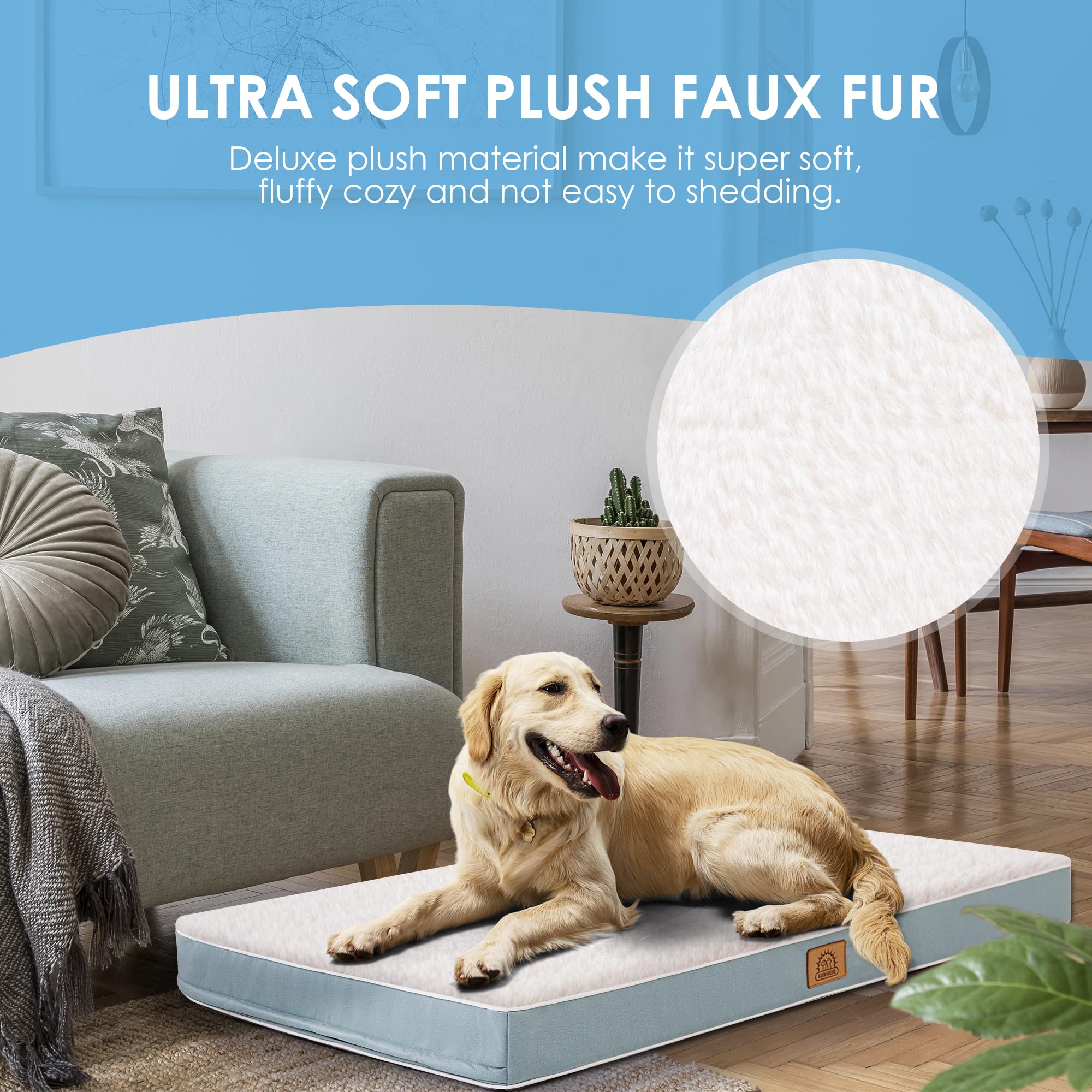 Sunheir cama para perro grande con base antideslizante azul, estabilidad en suelos lisos