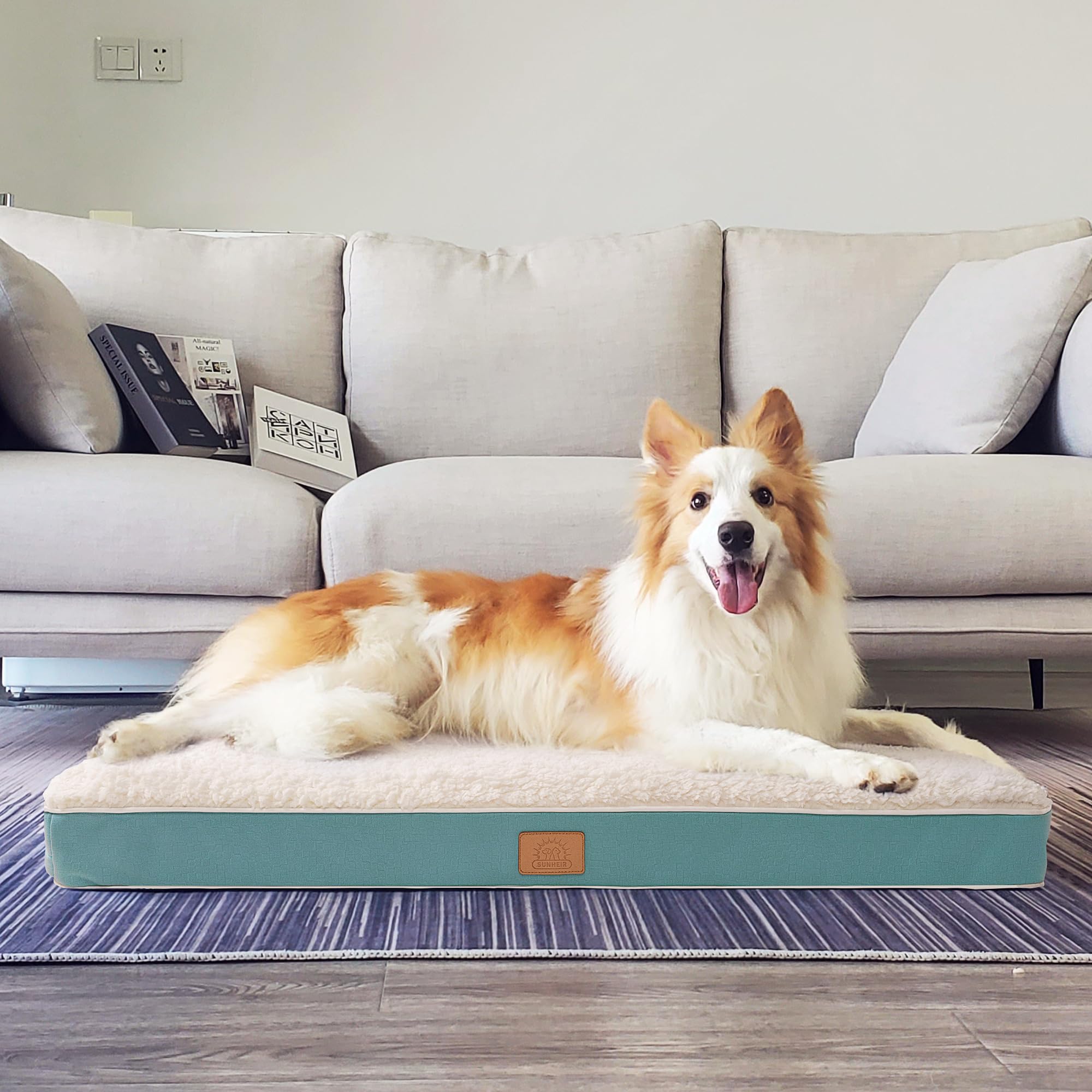 Sunheir cama para perro grande detalle de espuma huevo, distribución de presión para reposos