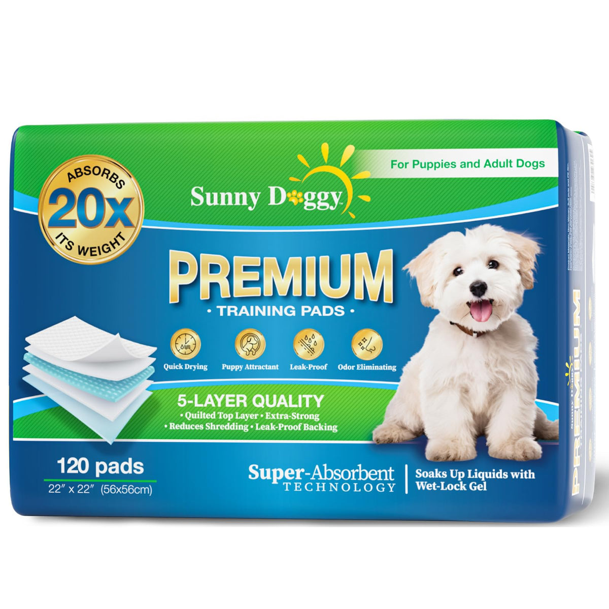 Sunny Doggy Pee Pad 22x22, tapete absorbente para entrenamiento diario.