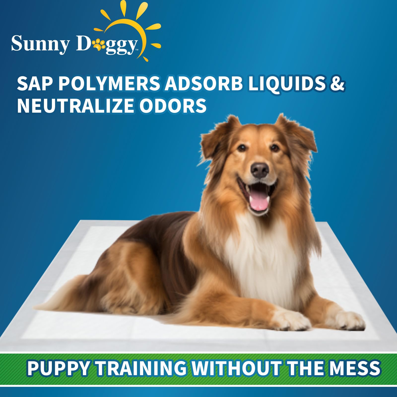 Sunny Doggy Pee Pad, opciones de tamaño 30x36 y 36x36 para perros grandes.