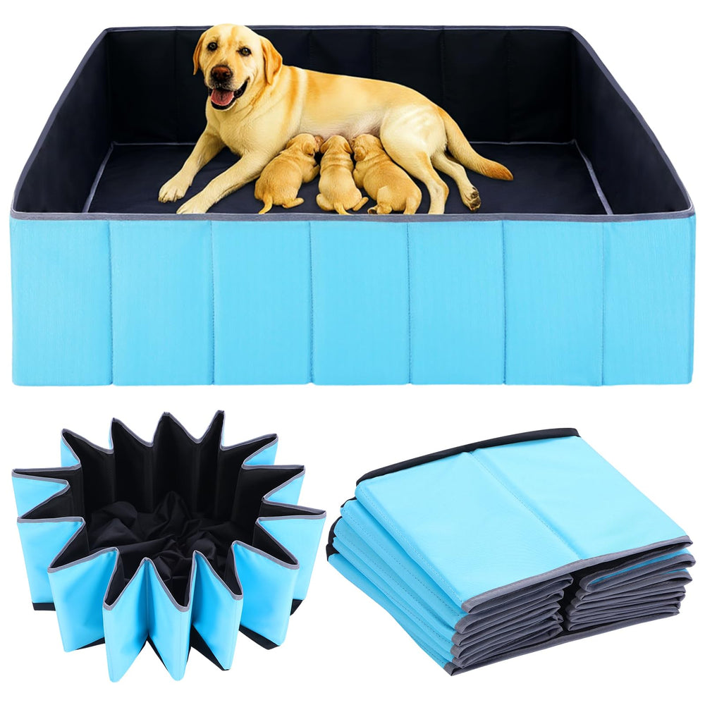 Caja Sunnymove para parto canino, vista frontal abierta, muestra amplio espacio para cachorros.