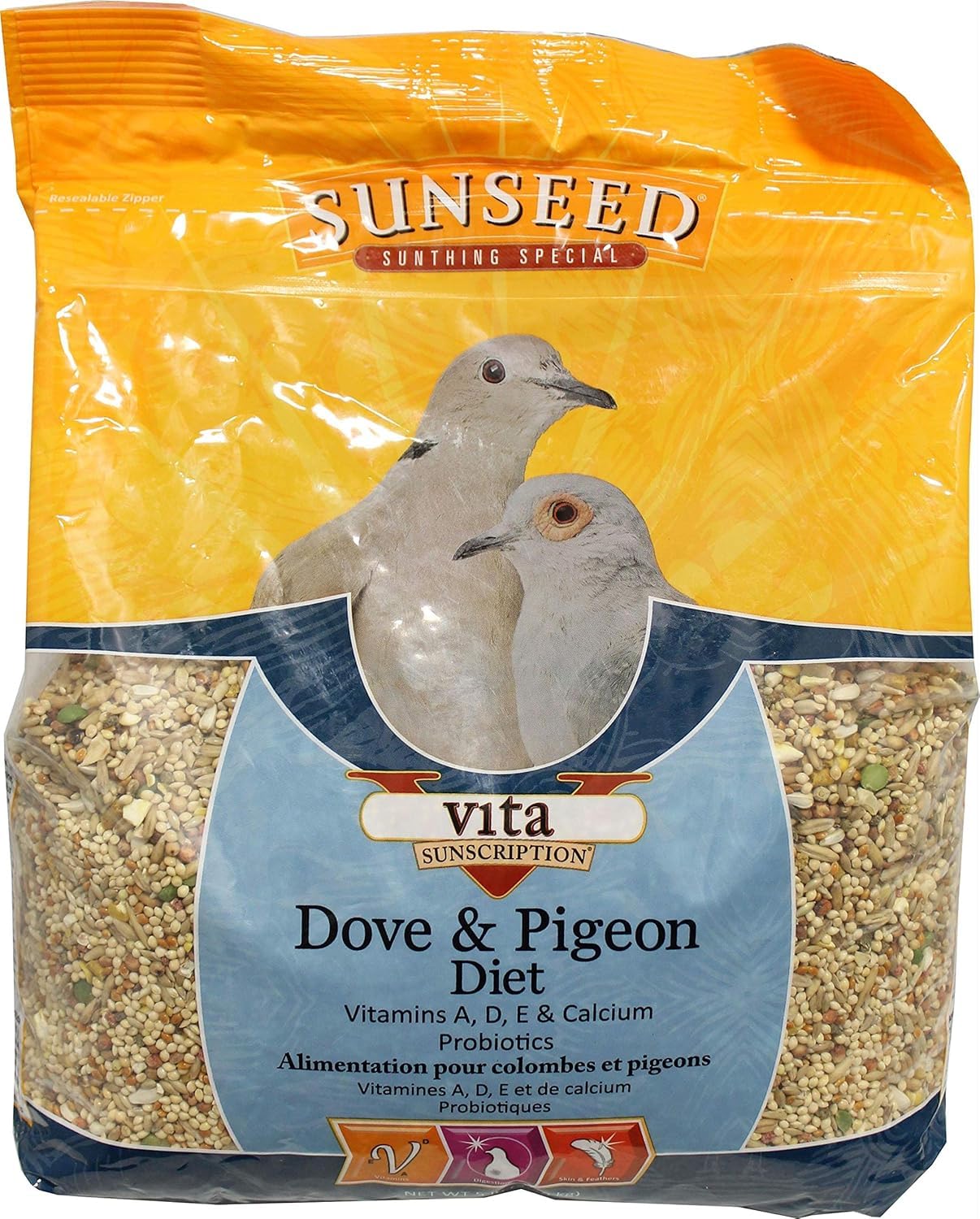 Sunseed Vita Sunscript Dove Pigeon en empaque práctico para almacenamiento diario