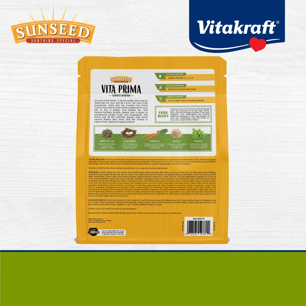 Sunseed Vita Prima, apoyo nutricional diario para cobayas