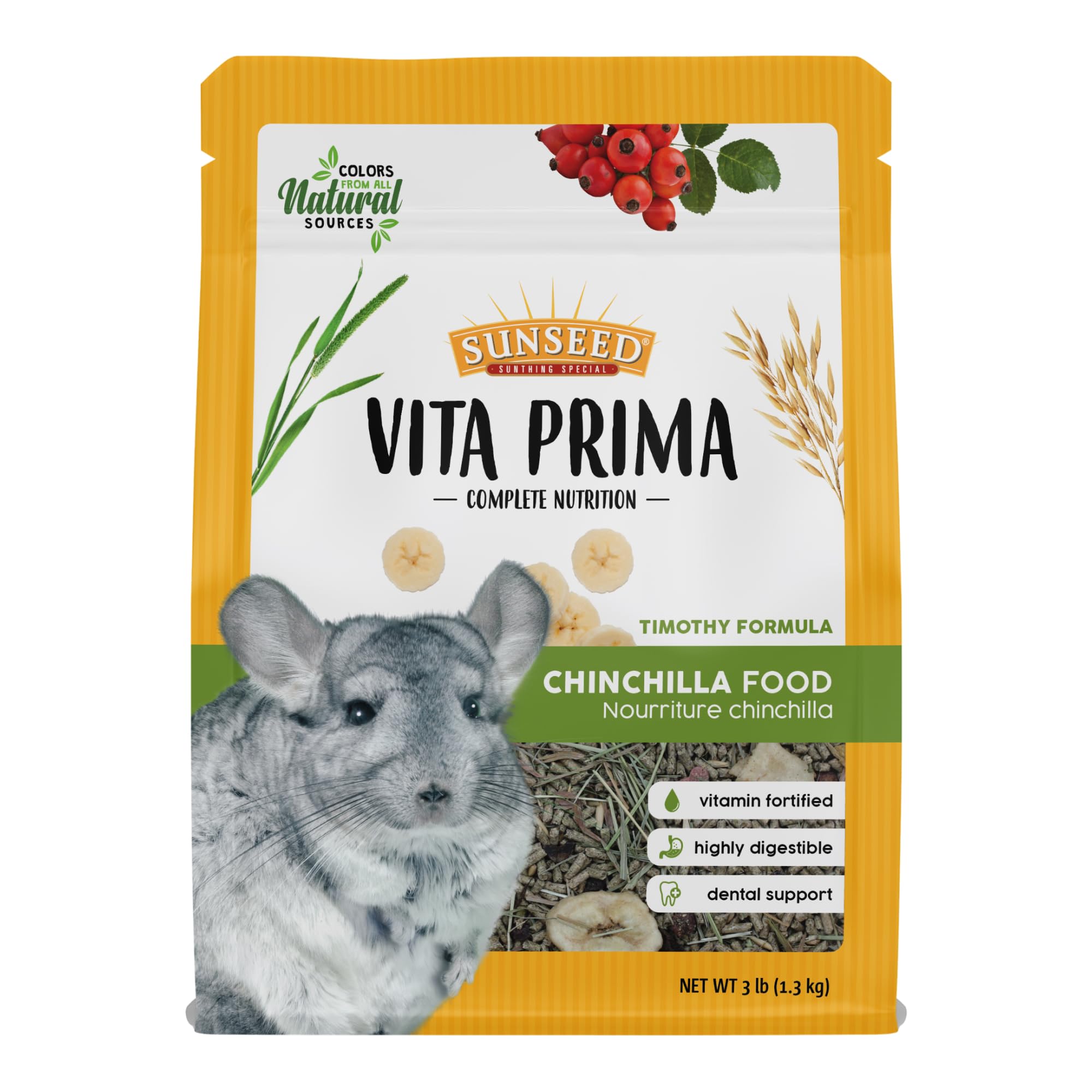 Sunseed Vita Prima Chinchilla: bolsa de 3 lb reutilizable para conservación.