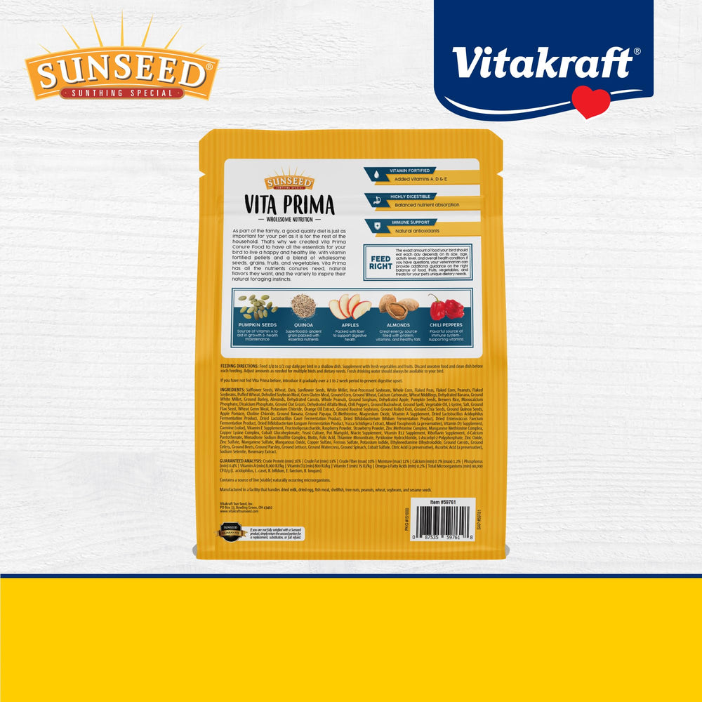 Sunseed Vita Prima Conuro, plumaje brillante gracias a la nutrición natural.