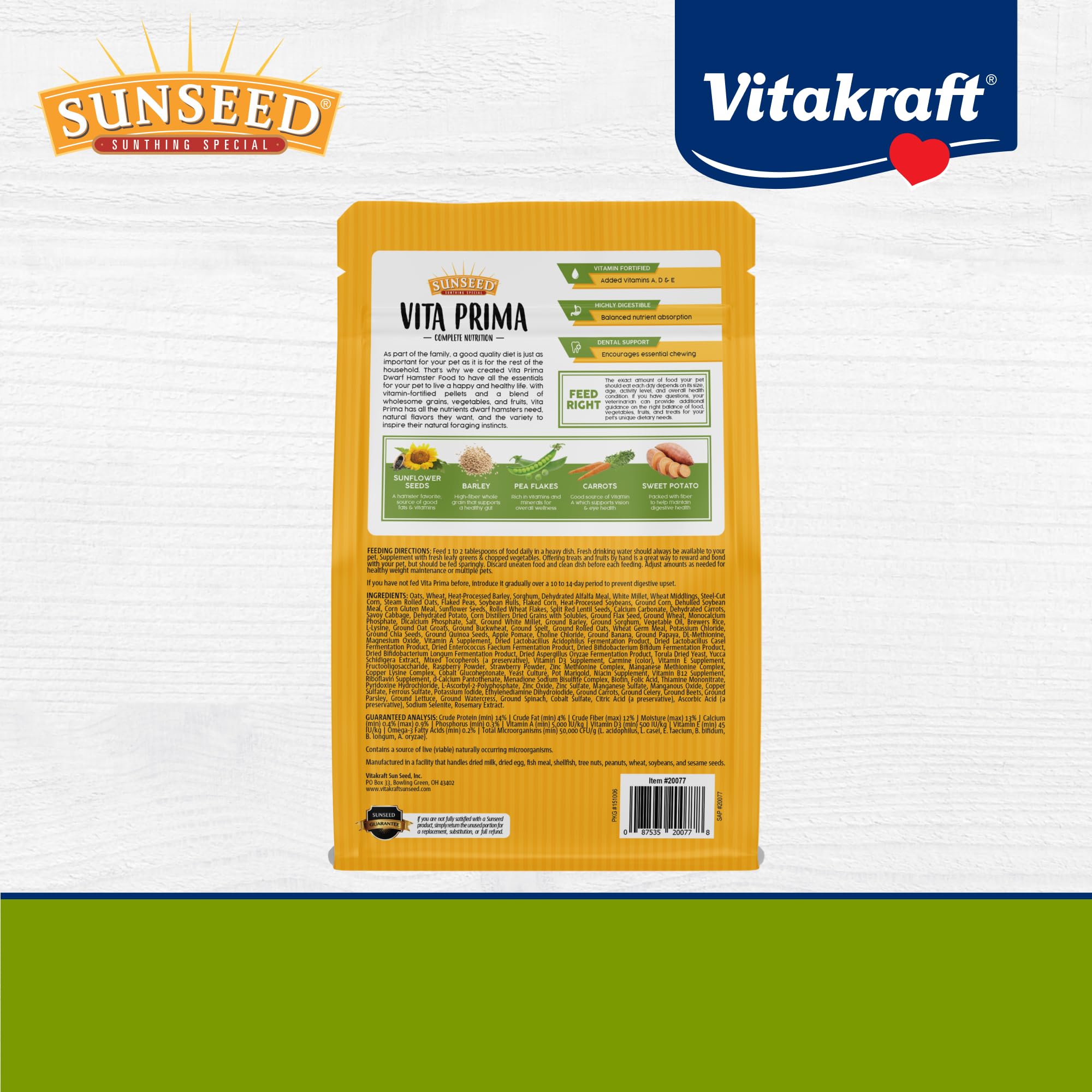 Sunseed Vita Prima, pelaje brillante, comida para hámster saludable
