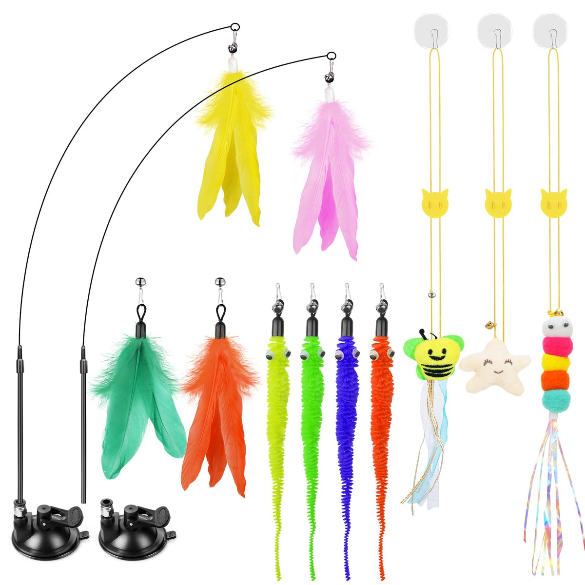 SUNSHINETOP varita de gato con plumas para juego interactivo y estimulación.