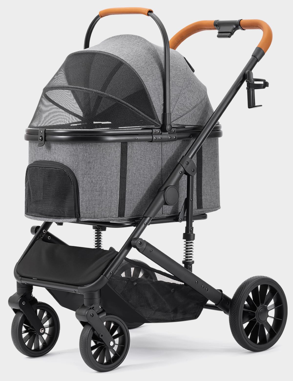 SUNTHX carrito-paseo-perro-frontal: vista exterior cómoda para la mascota durante el paseo.