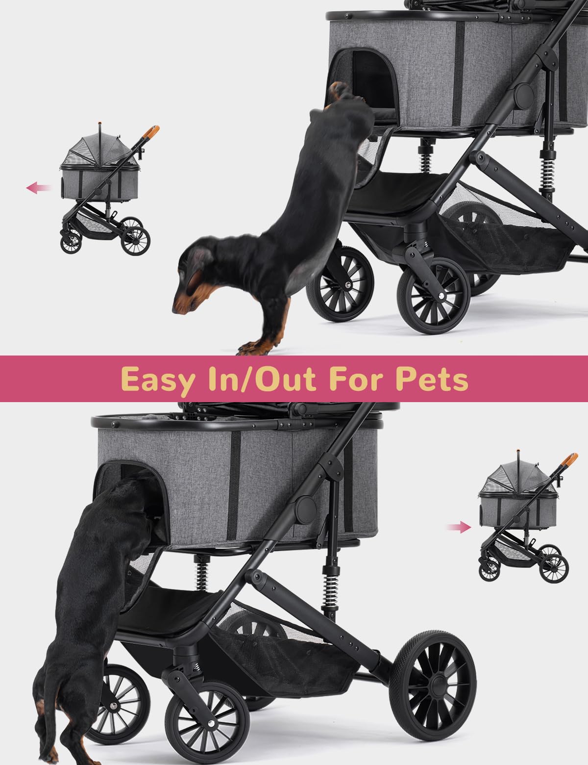 SUNTHX carrito-paseo-perro-plegable: plegado compacto para guardar en coche.