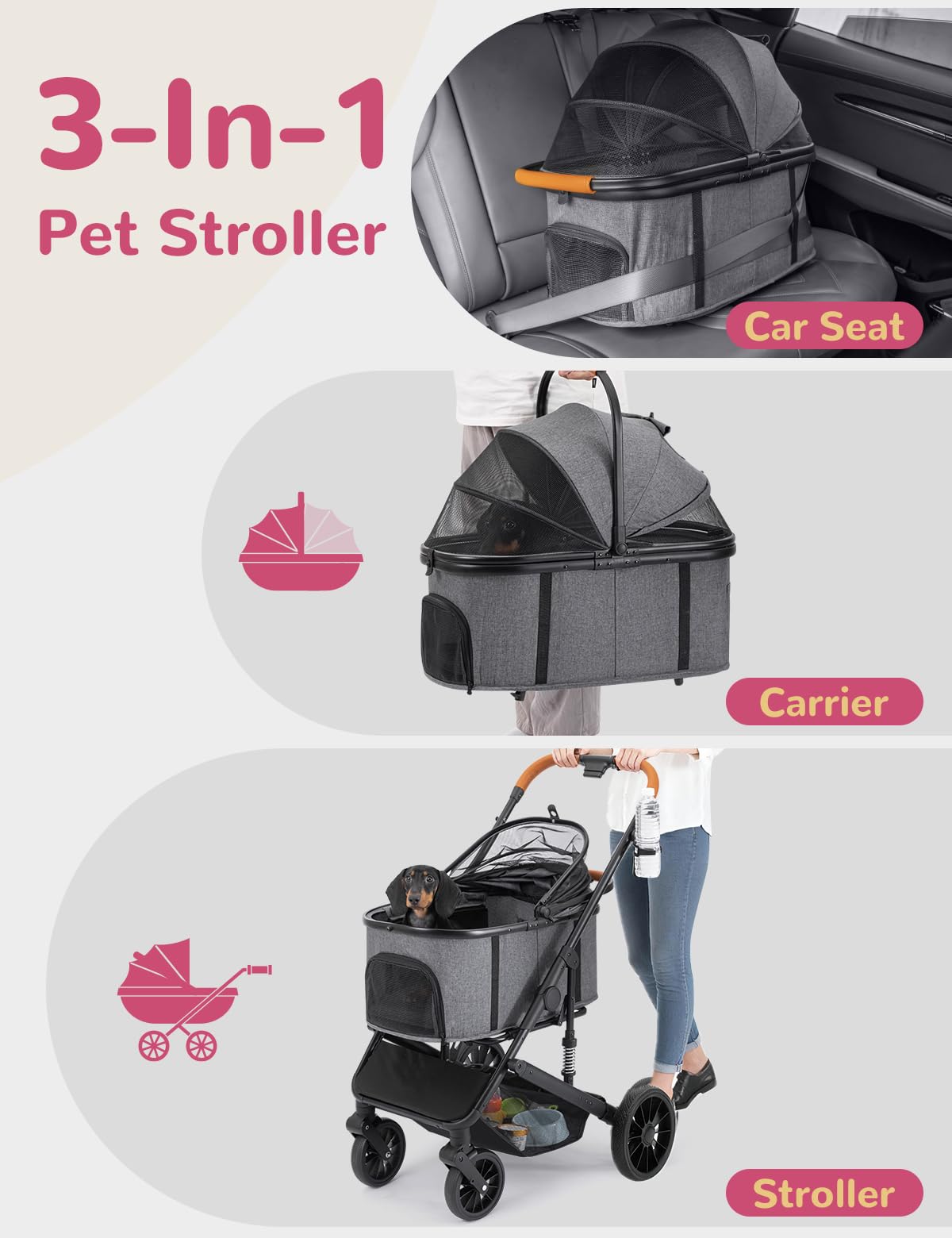 SUNTHX carrito-paseo-perro-portador-desmontable: transporte práctico para viajes con mascotas.