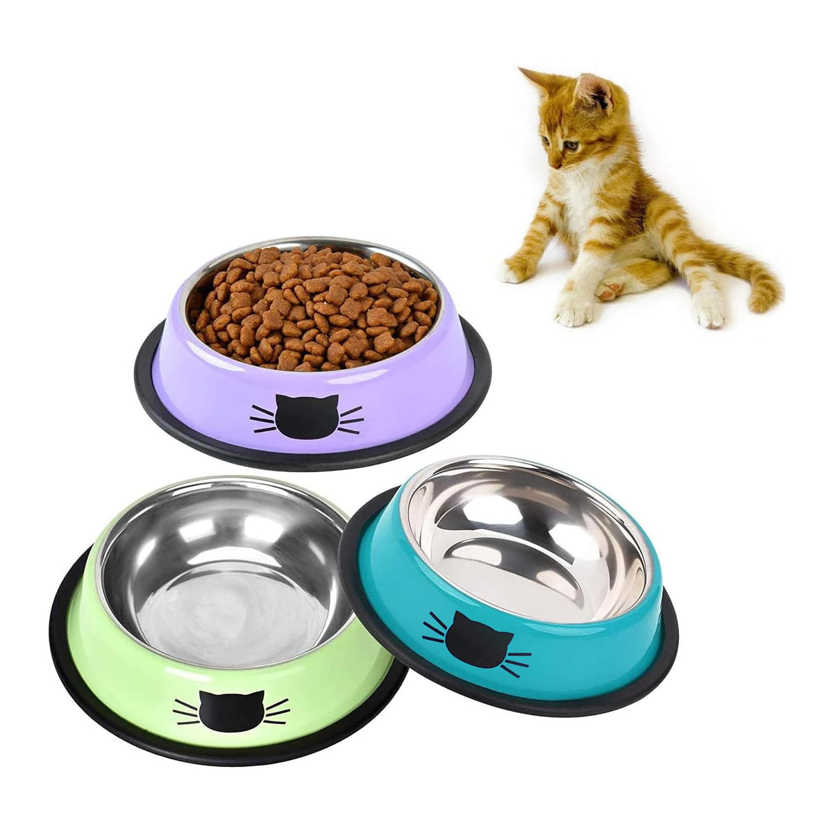 SUOXU comedero para gatos de acero inoxidable con base antideslizante para comidas estables.