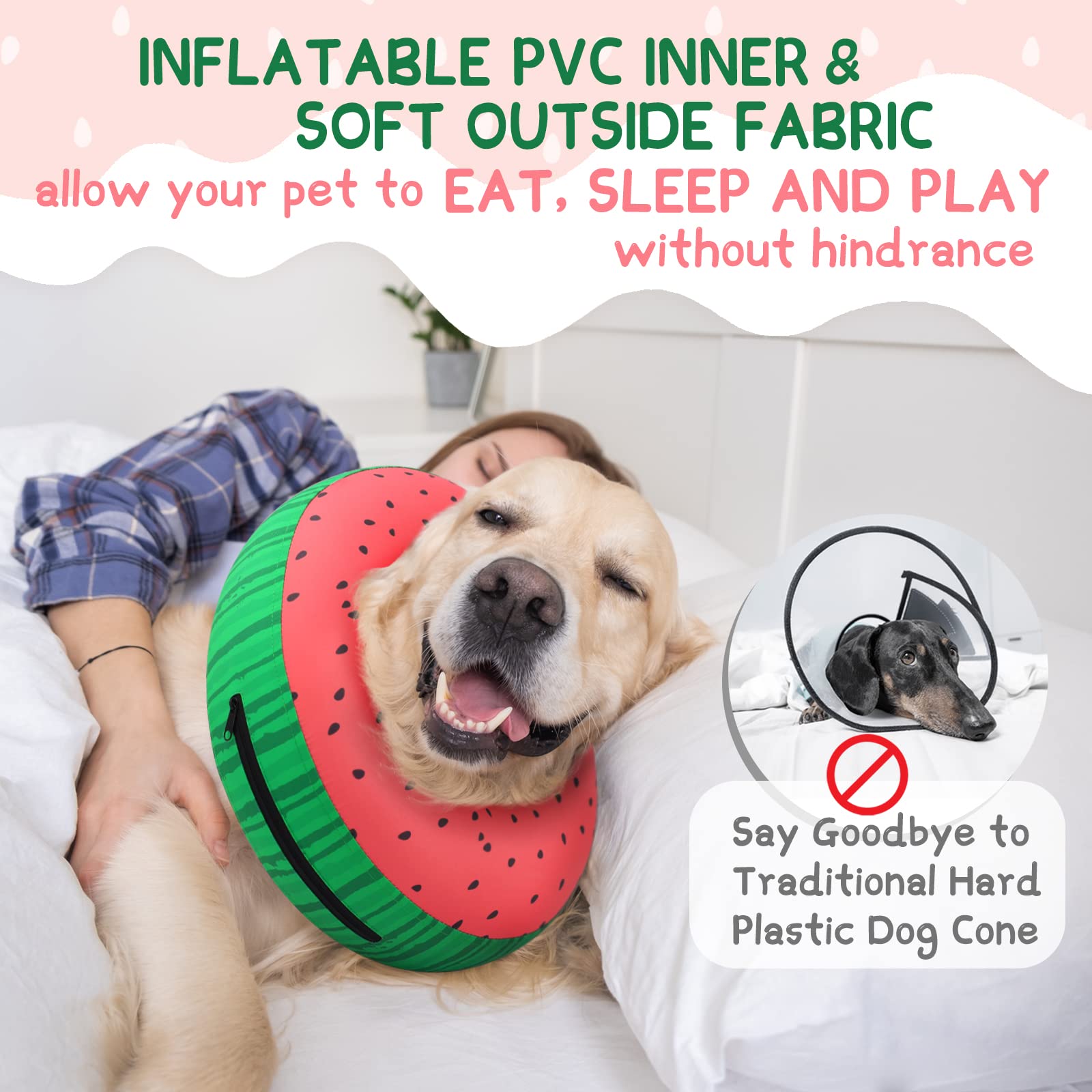 Supet ajuste collar inflable para perros con correa interna y velcro seguro