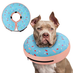 Supet collar inflable para perro en forma de dona, cuidado postoperatorio sin irritación.