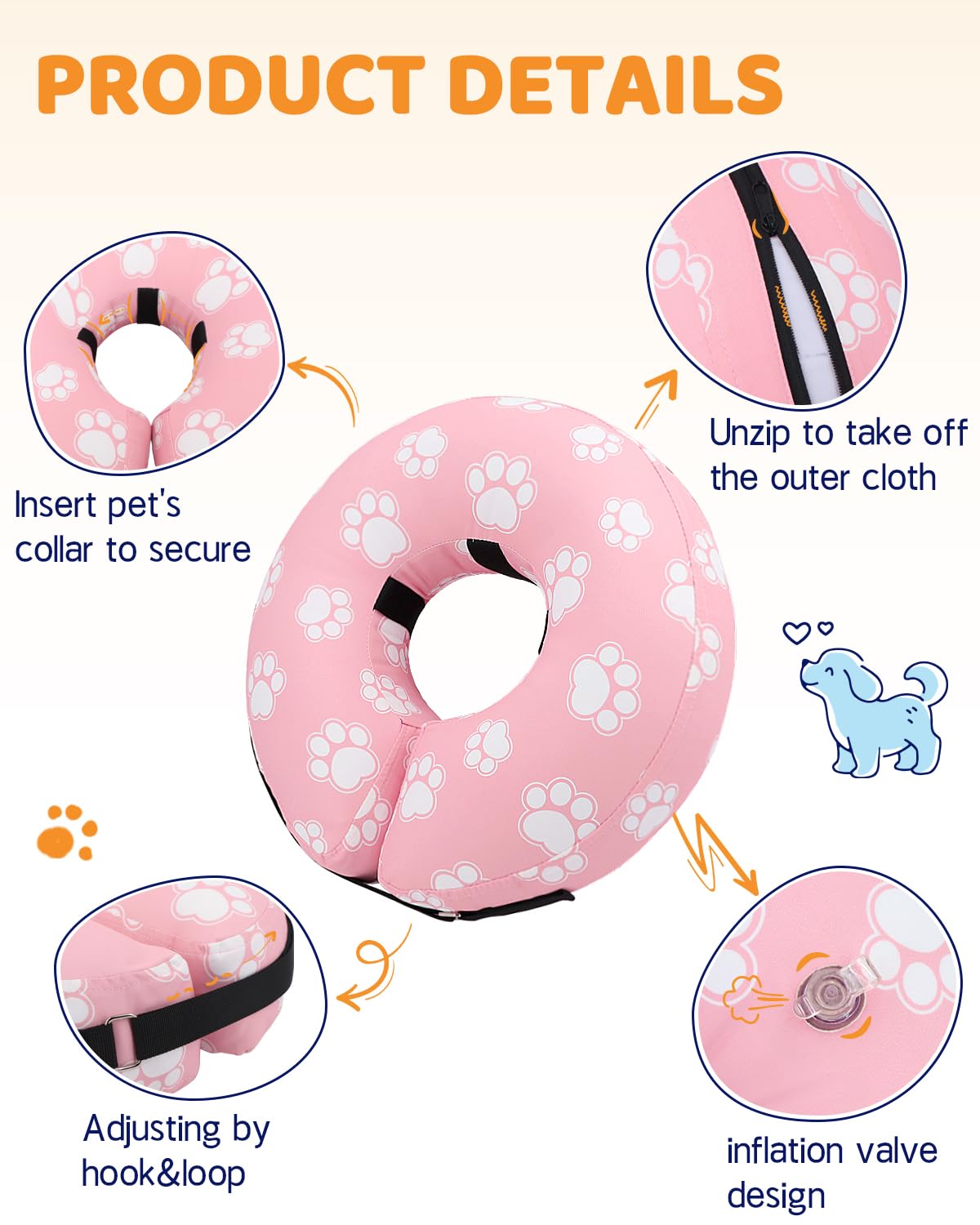 Supet collar inflable en tamaños variados para perros de diferentes tamaños.