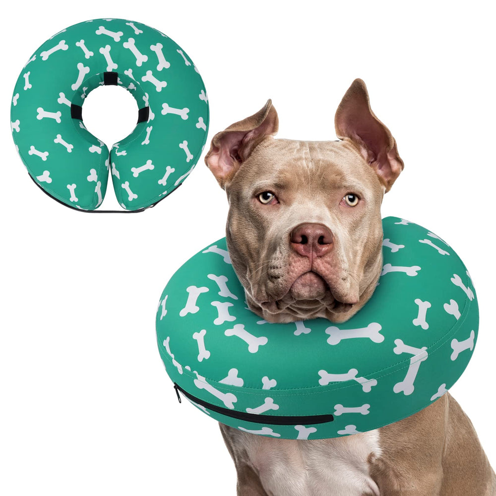 Supet cono inflable para perro, frente: protege la herida evitando lamidos.