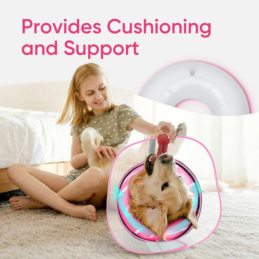 Supet dona inflable rosada XL con escudo removible para protección de suturas.