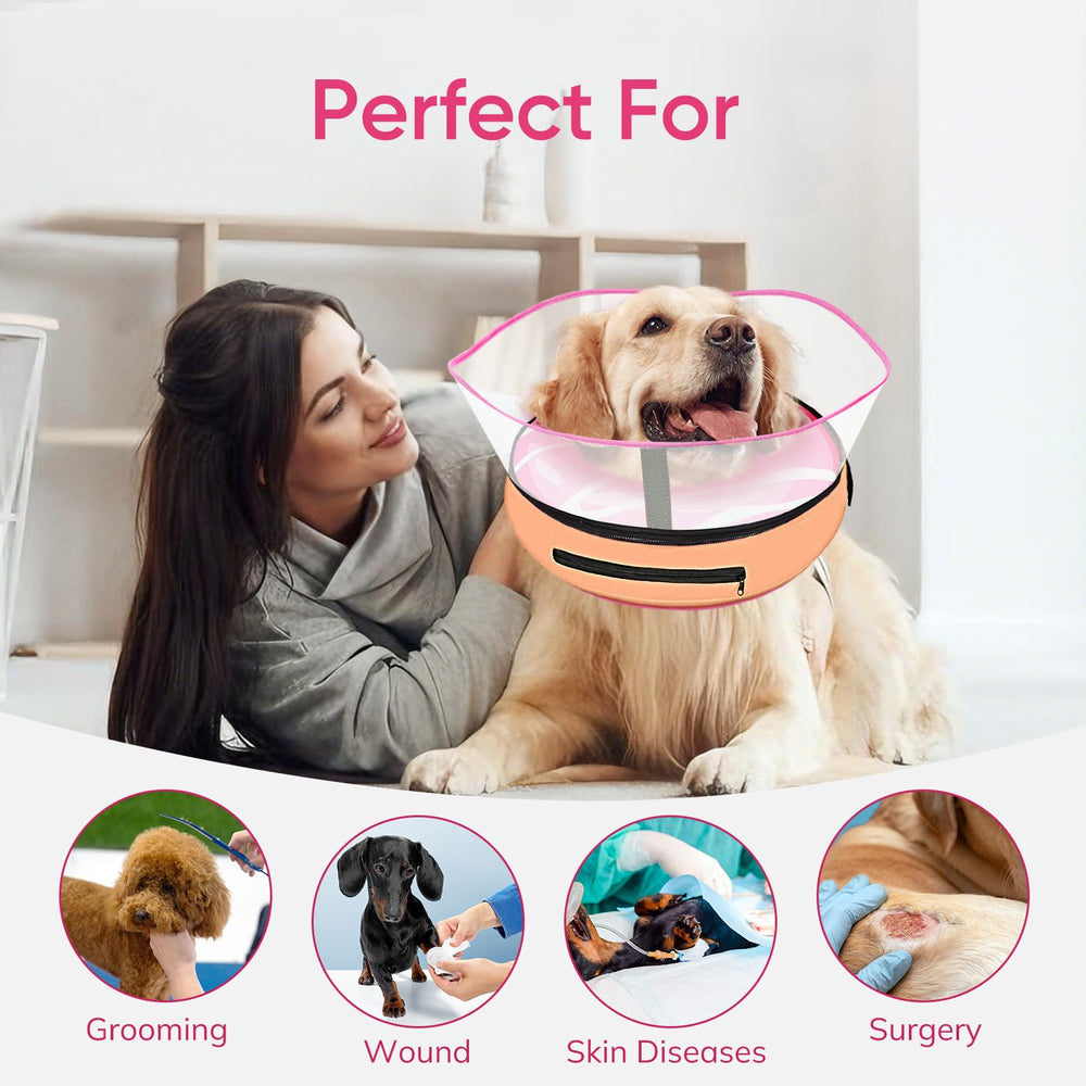 Perro grande con collar inflable Supet dona rosada XL en acción.