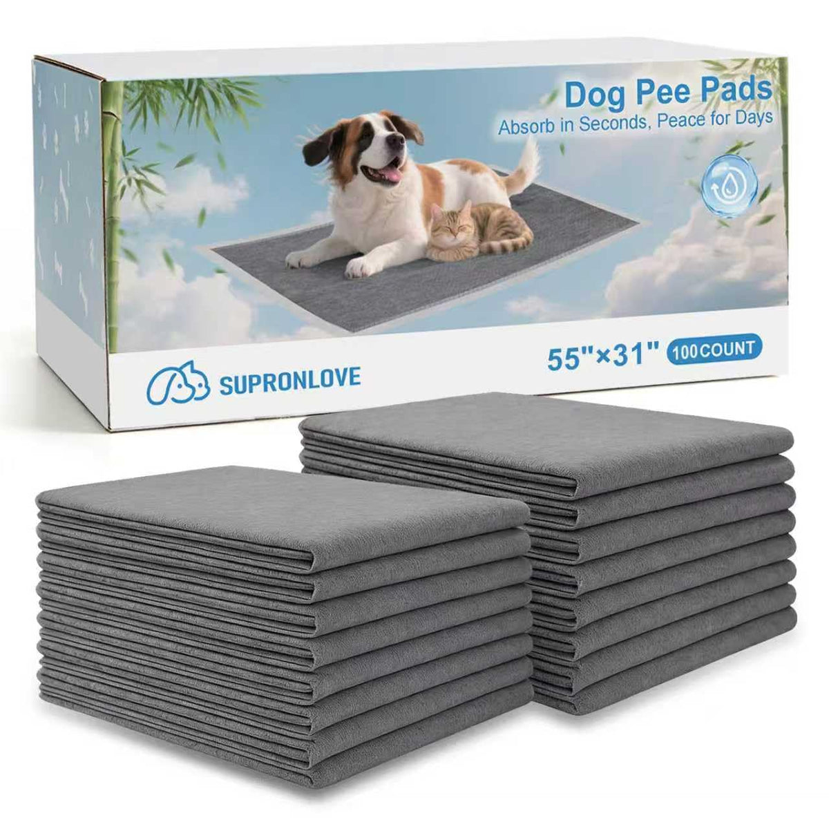 SUPRONLOVE almohadillas para perros carbón activado 55x31, gran cobertura y control de olores.