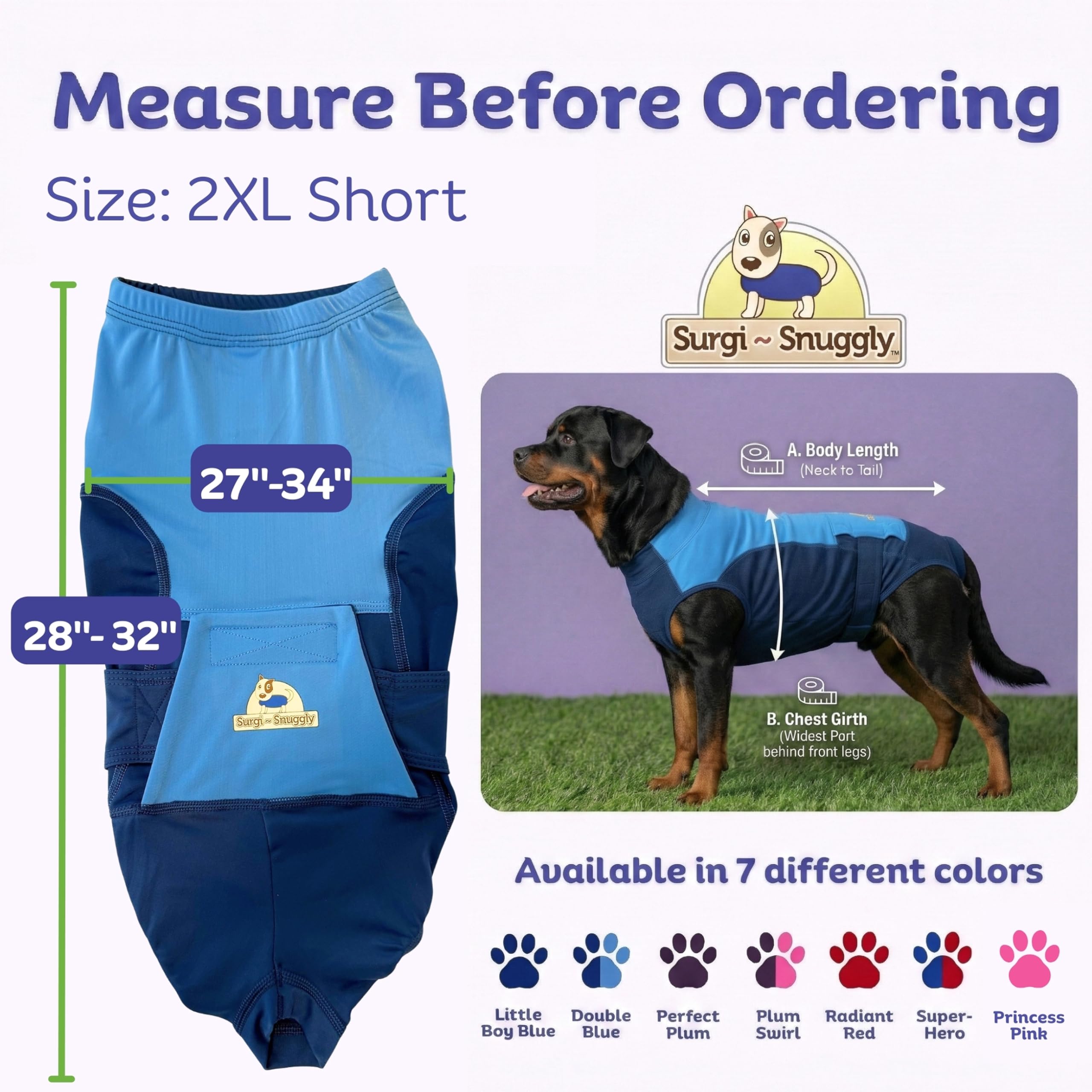 Surgi~Snuggly traje recuperación para perro cubre el pecho para la curación.