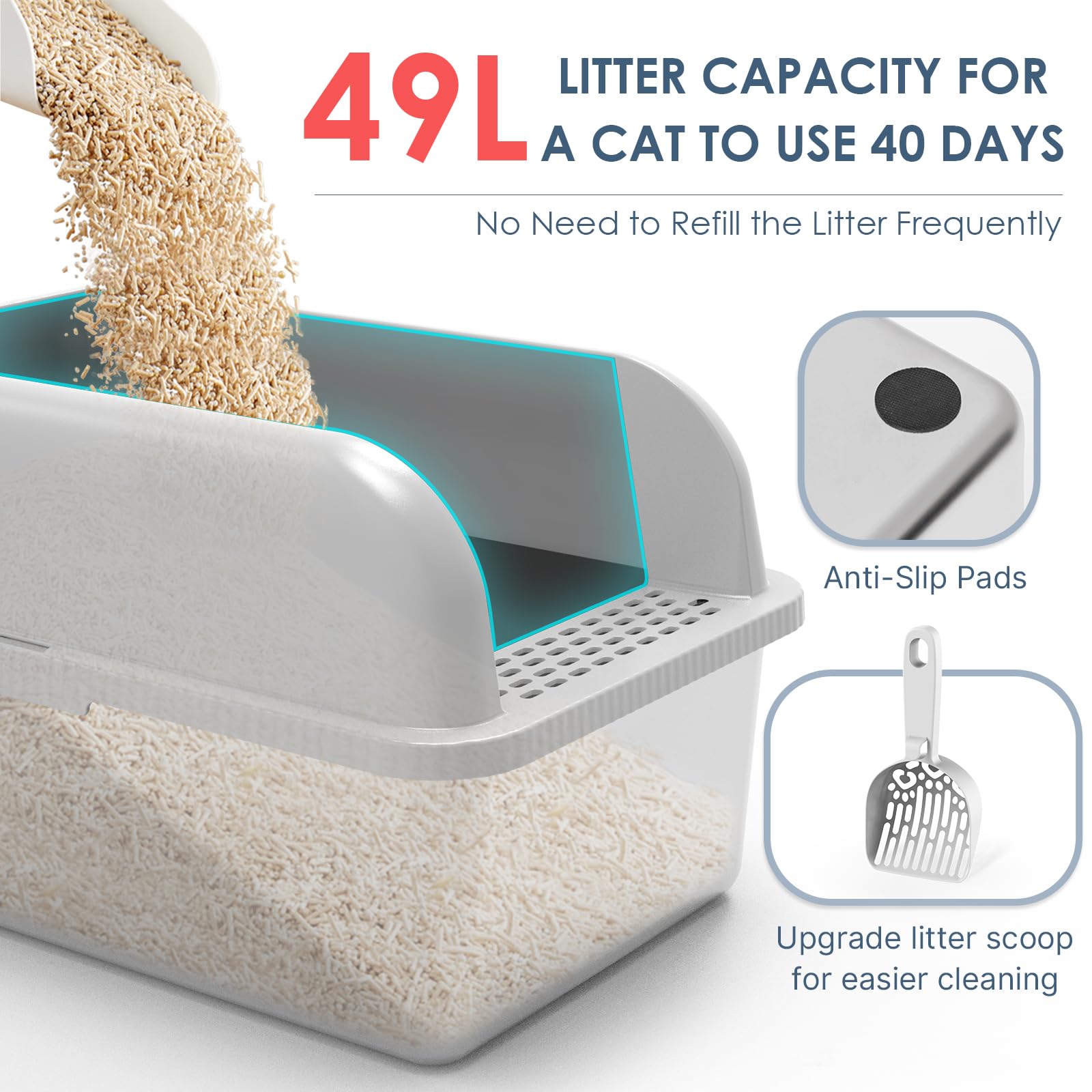 Caja de arena Suzzipaws acero inoxidable extra grande, limpieza fácil y durabilidad.
