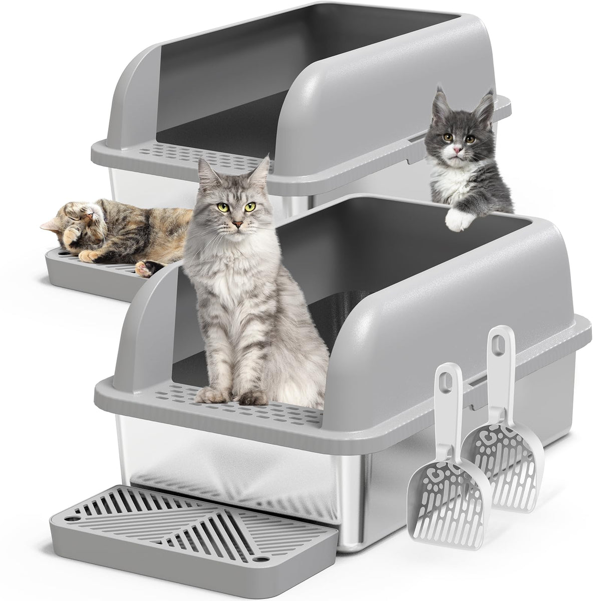 Suzzipaws dos cajas XL de acero inoxidable con tapa, ideal para varias mascotas.