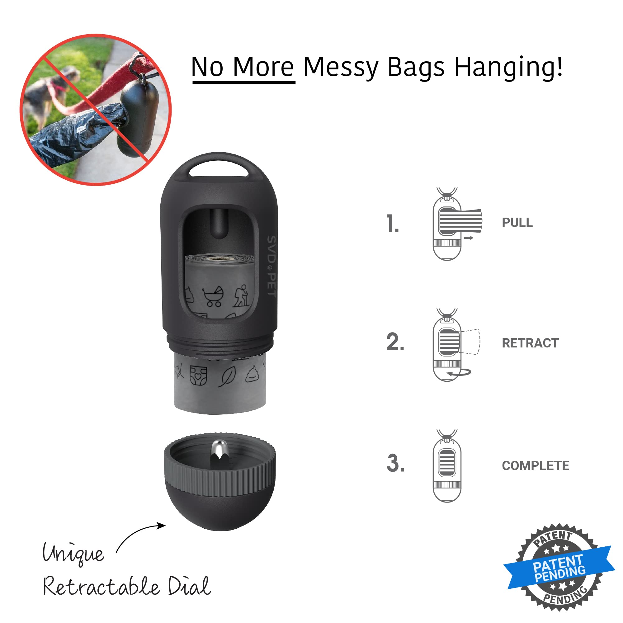 SVD.PET dispensador con dial retráctil facilita sacar y guardar las bolsas