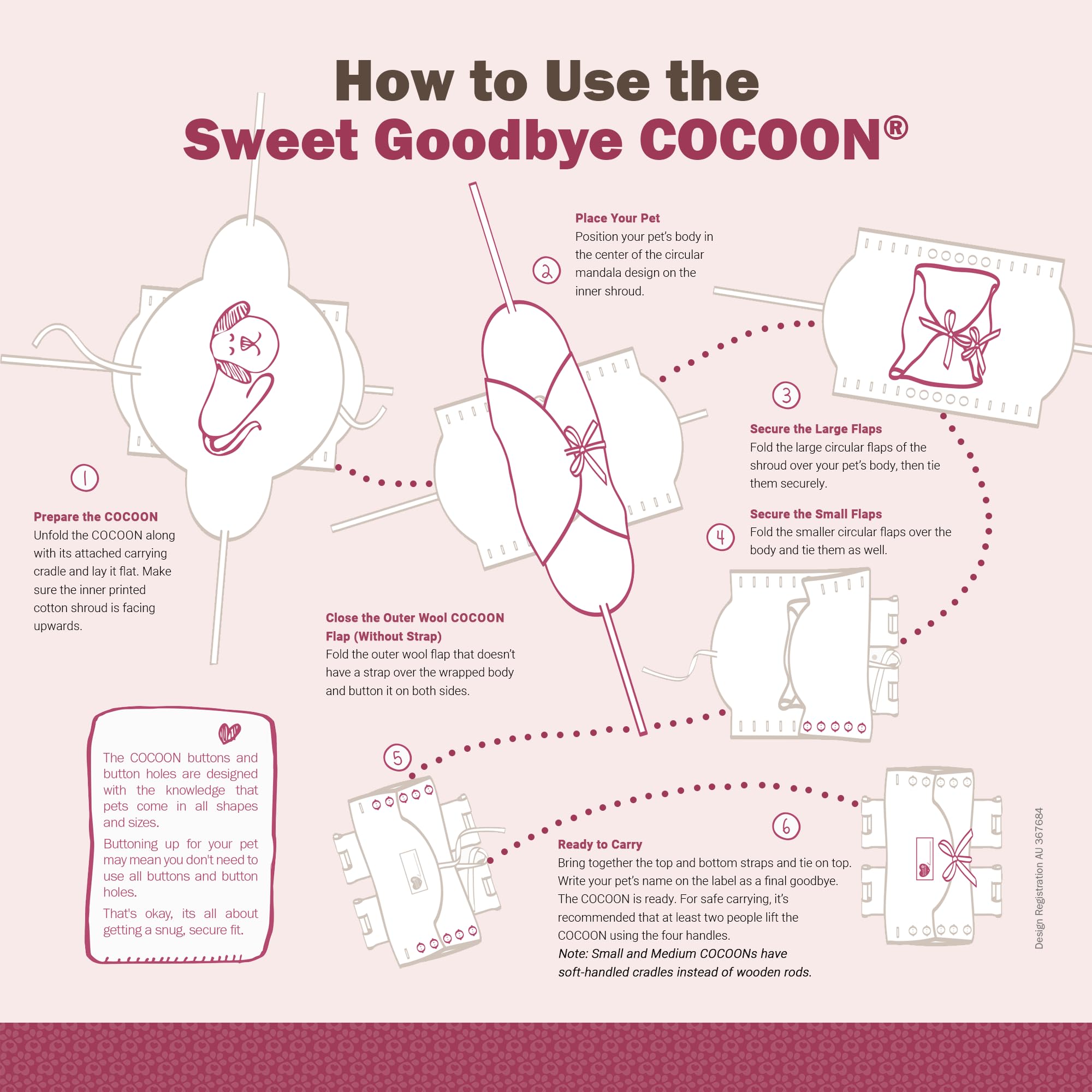 Sweet Goodbye Cocoon: tamaño adecuado para perros y gatos; garantiza ajuste cómodo y respetuoso.