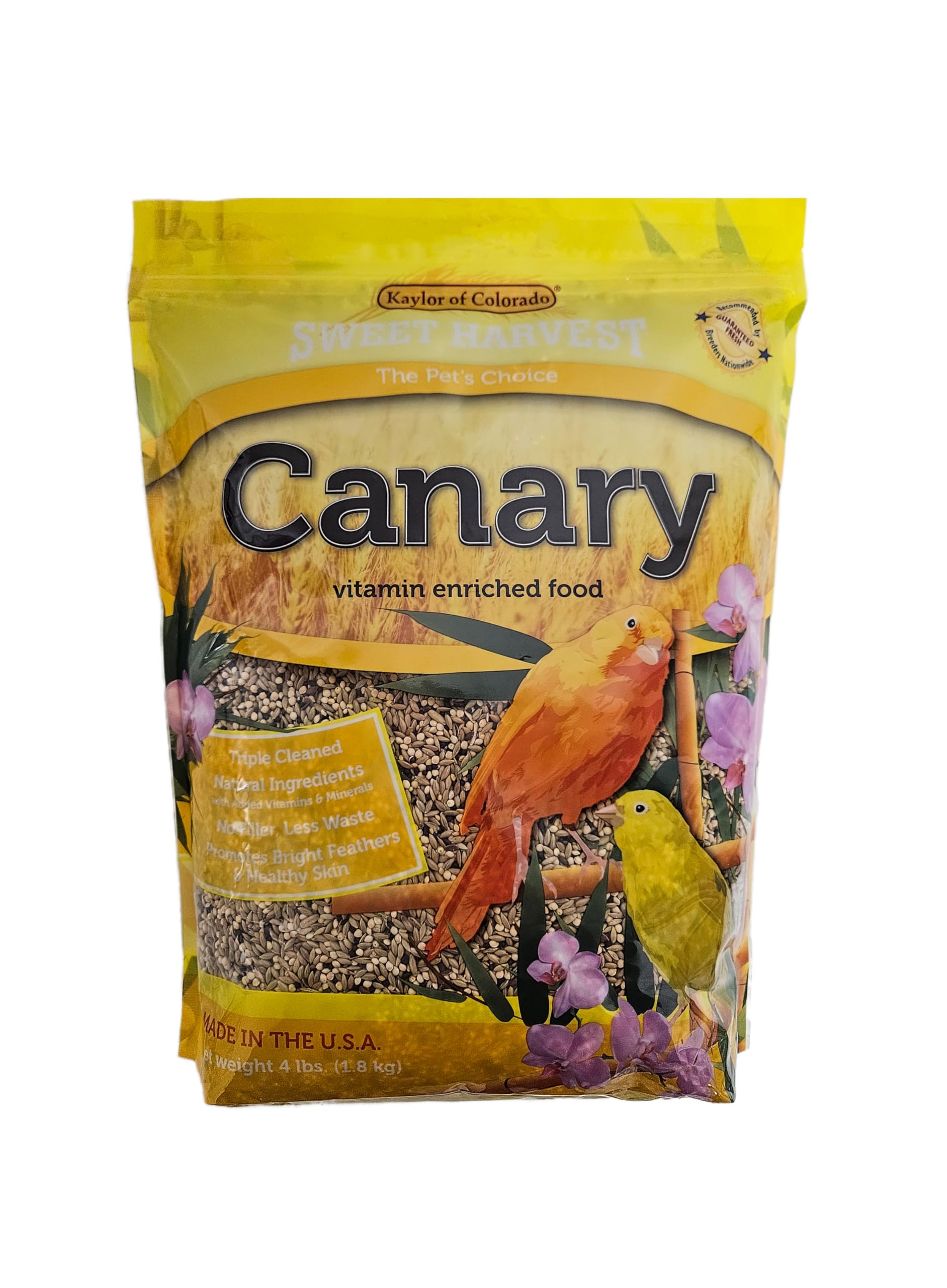 Sweet Harvest canario mix de semillas en bolsa de 4 libras para nutrición balanceada.