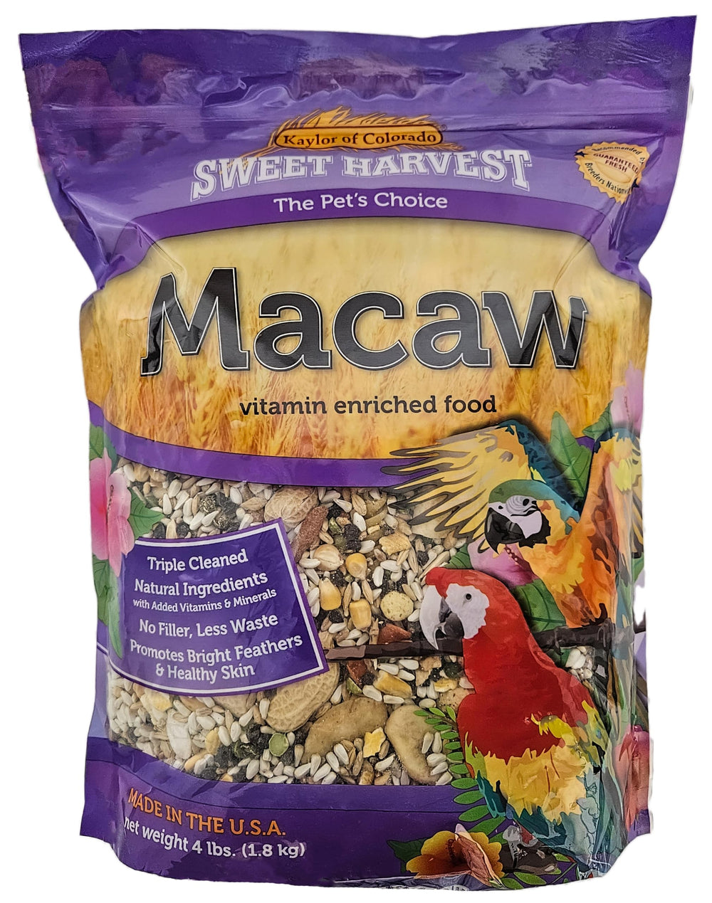 Sweet Harvest Macaw, bolsa de 4 libras, mezcla de semillas premium para guacamayos.