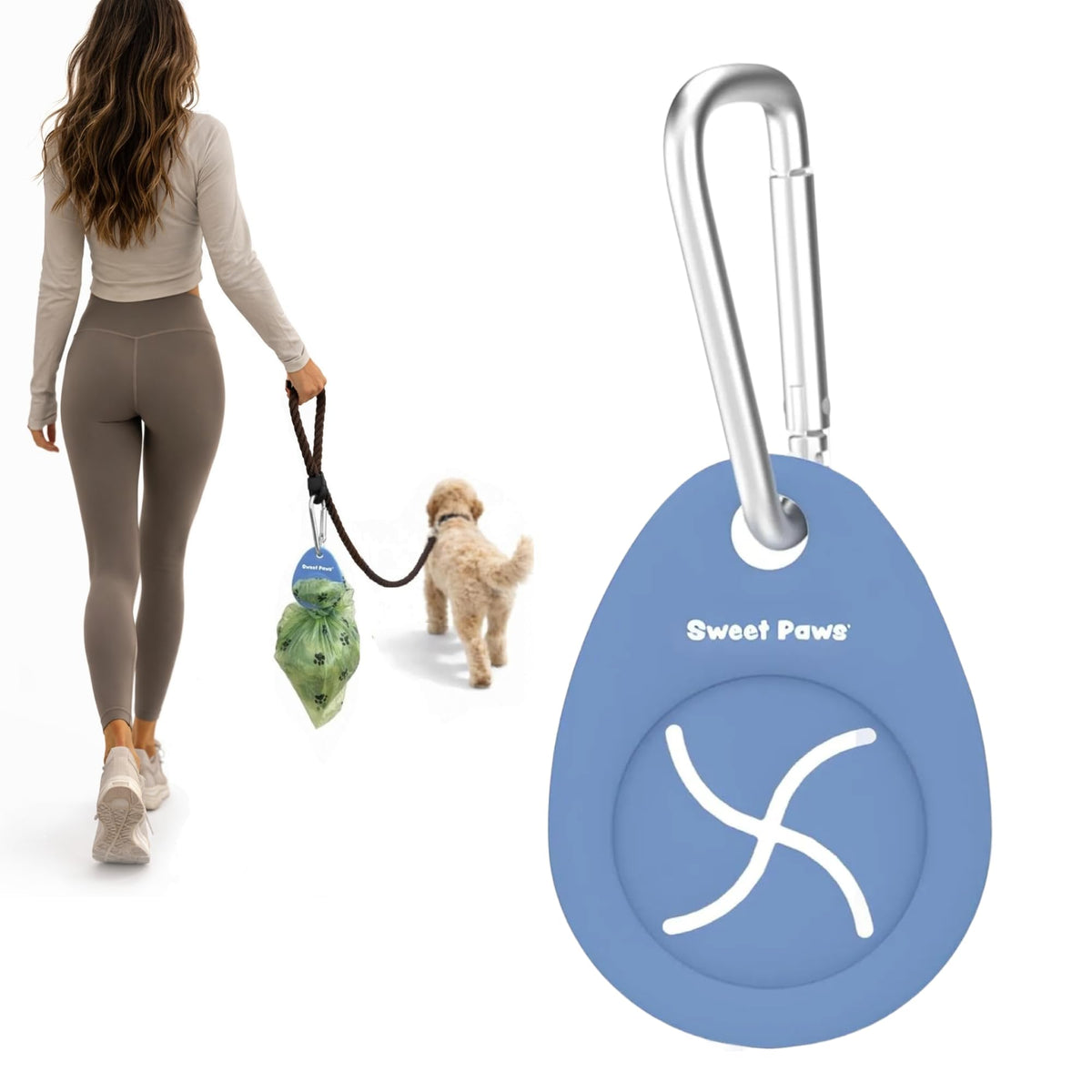 Sweet Paws porta-bolsas desechos de perro azul facilita paseos limpios