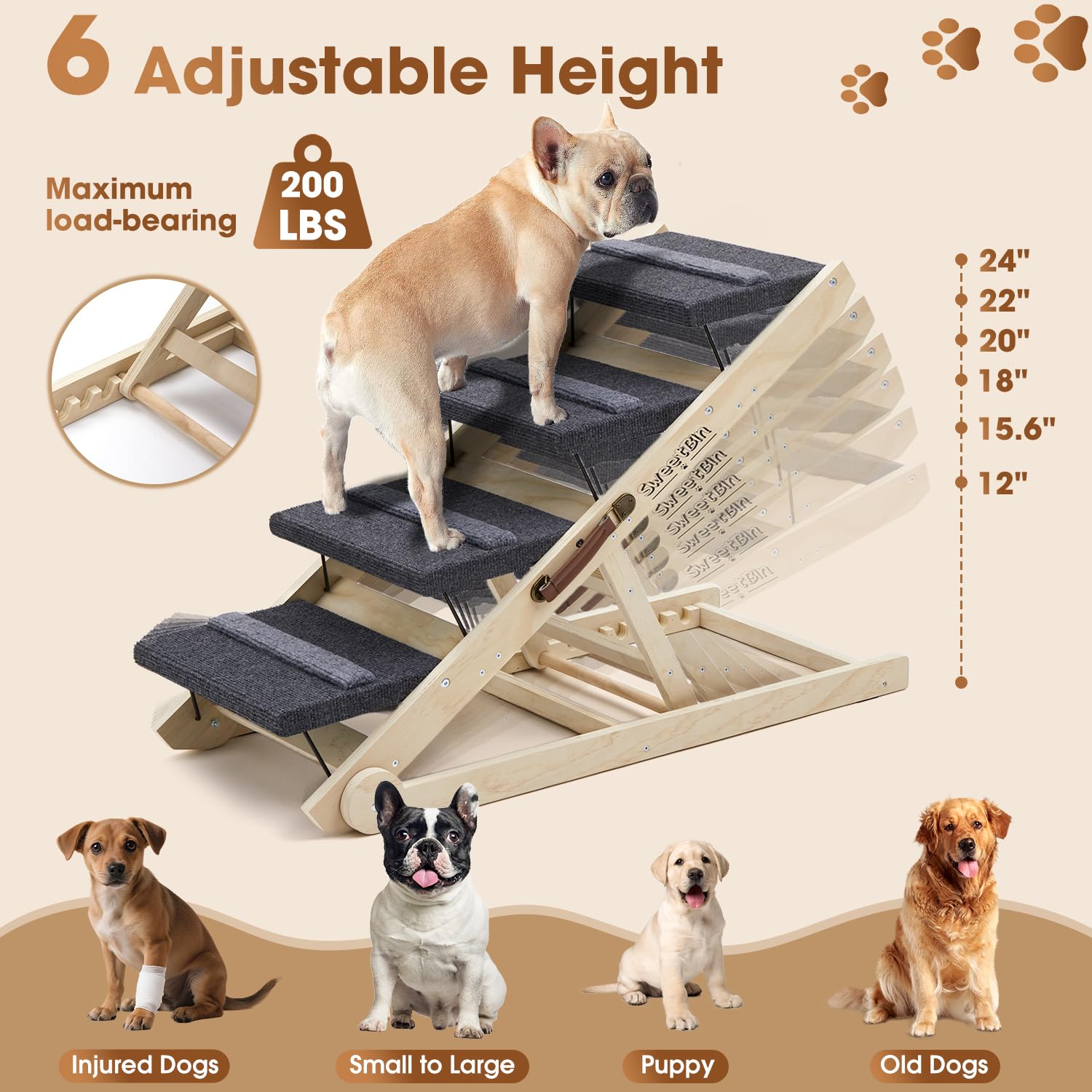 SweetBin escaleras para perro portátiles sin montaje ideales para viajes.