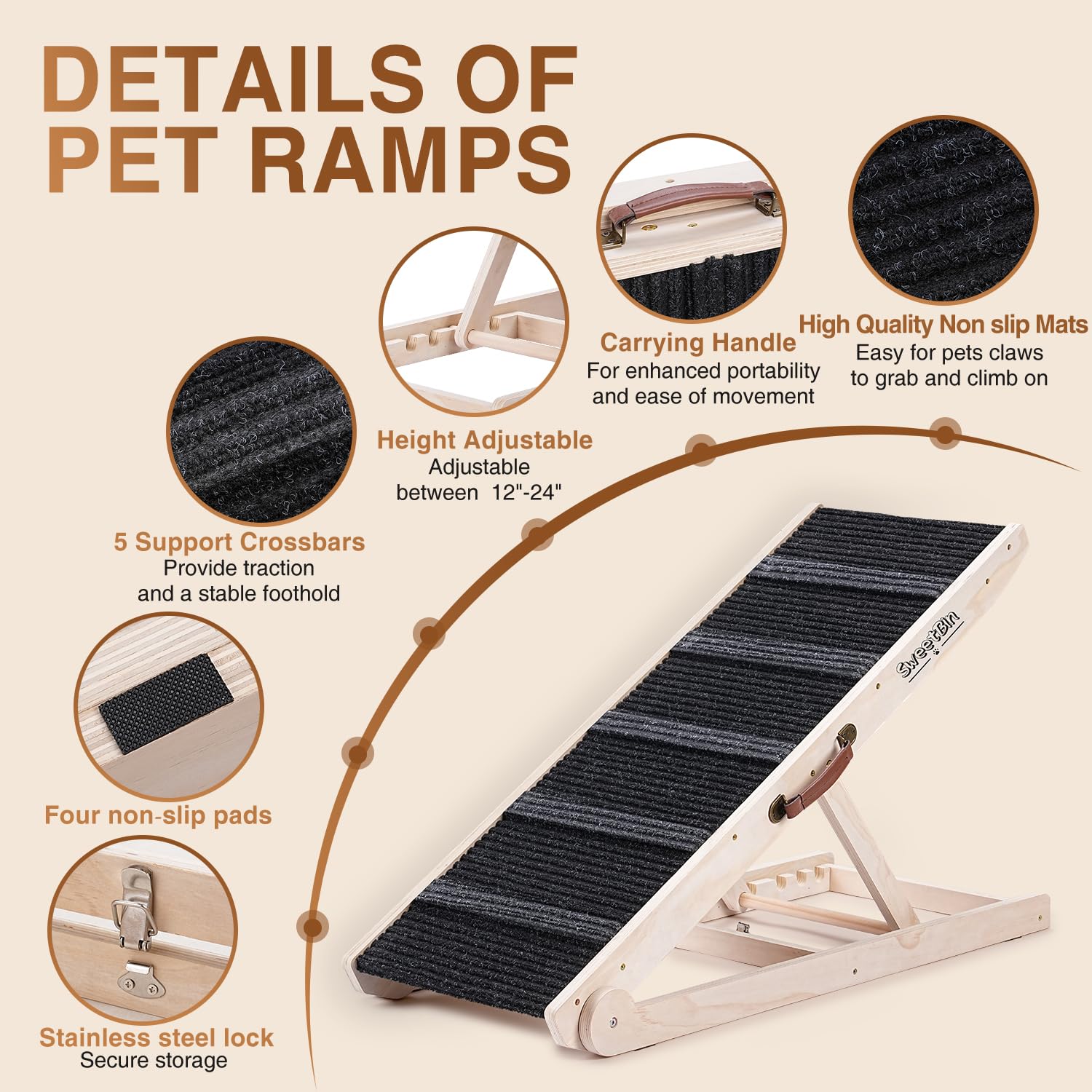 SweetBin rampa para perro sofá plegable ofrece acceso cómodo al sofá.