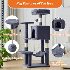 Sweetcrispy árbol para gatos 44 pulgadas, hamaca para relajación y observación.