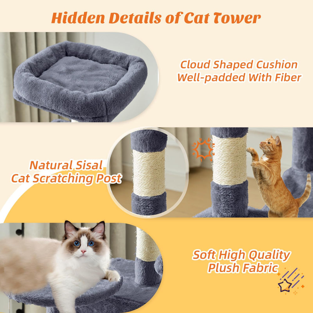 Sweetcrispy árbol para gatos 44 pulgadas, plataformas elevadas para escalada segura.