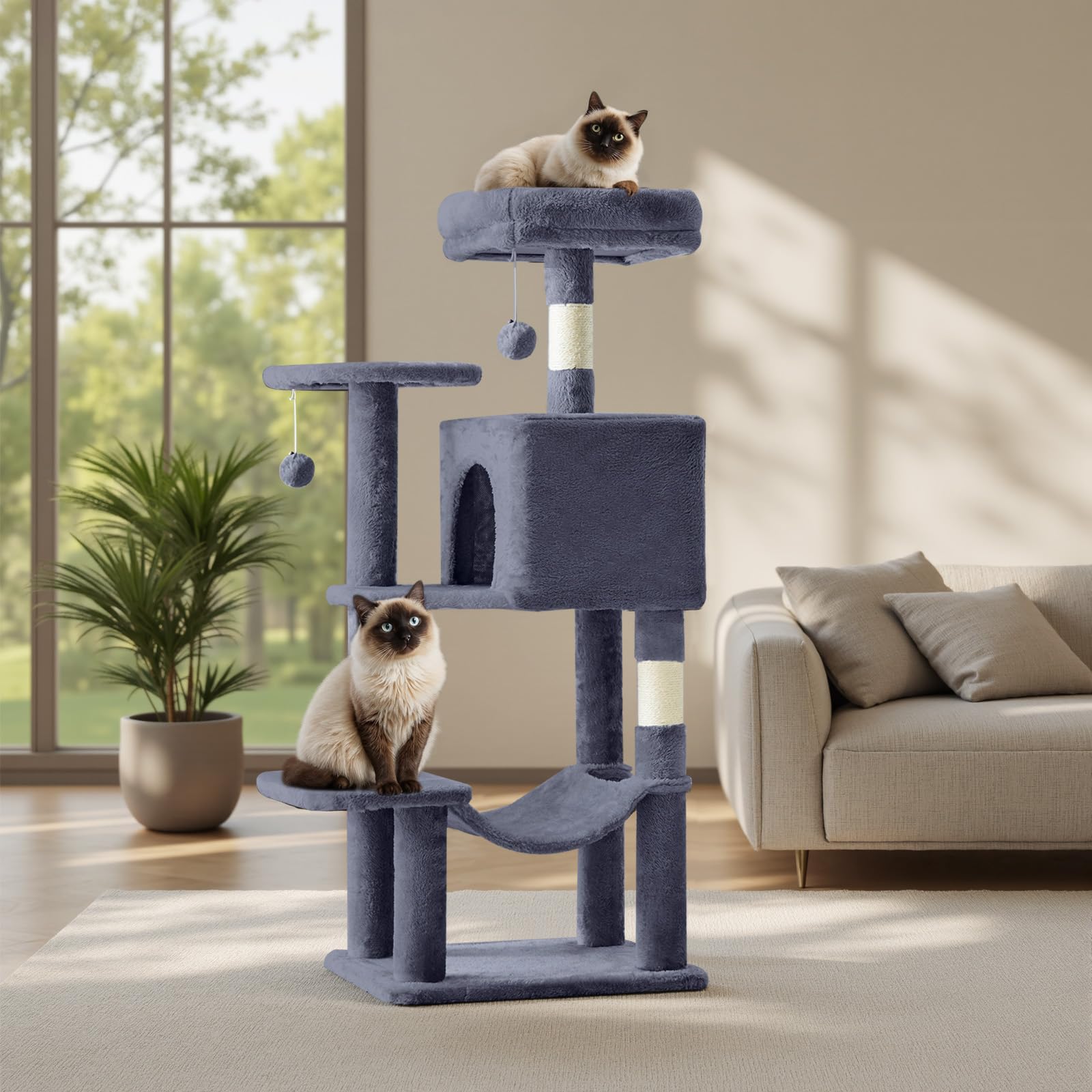 Sweetcrispy árbol para gatos 44 pulgadas con postes de sisal para afilar uñas.