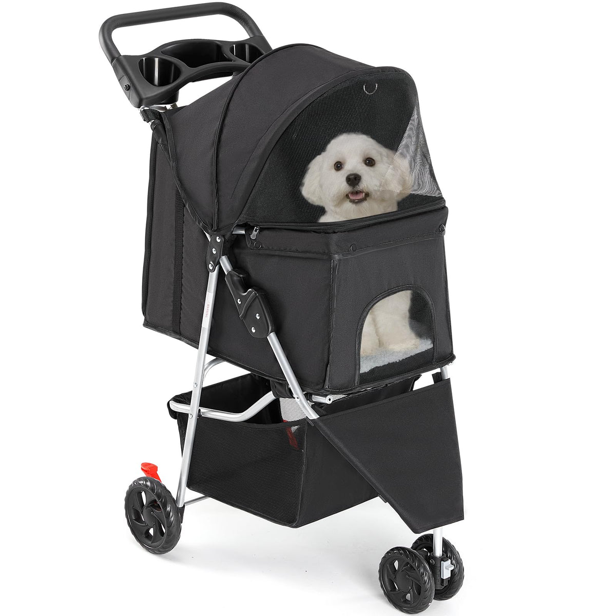 Sweetcrispy carrito de paseo para mascotas, vista frontal, ligero y cómodo de maniobrar.