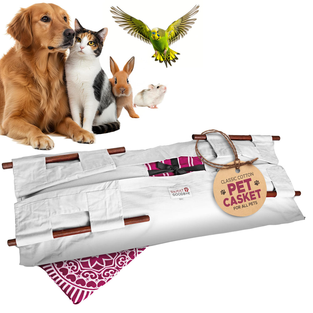 Sweet Goodbye Cocoon: caja-entierro XL para mascotas, elegante en blanco y rosado