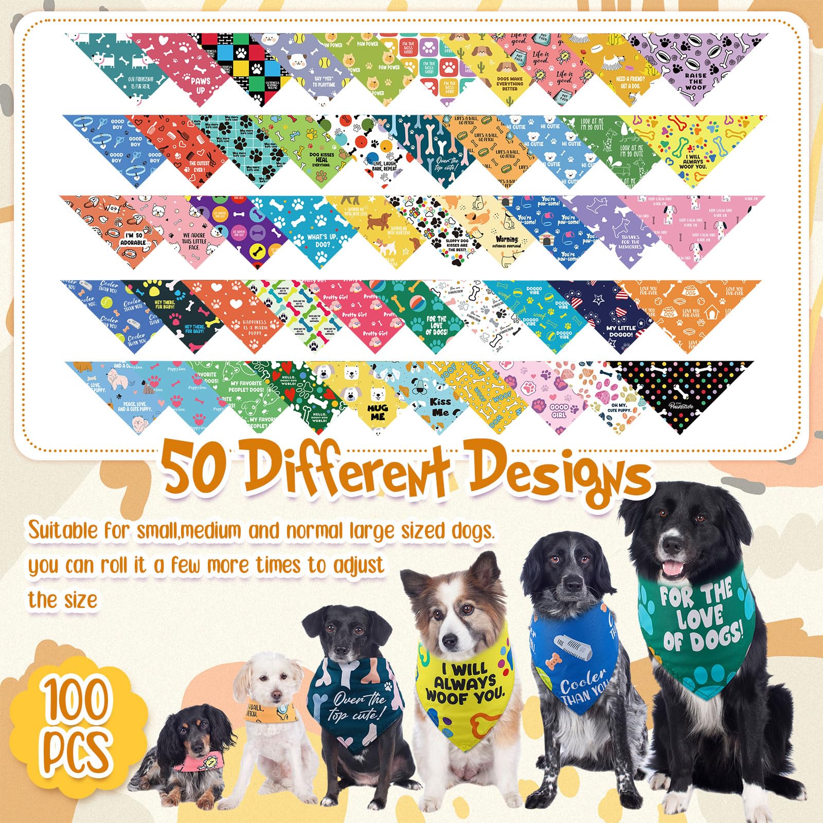 Sweetude pañuelos para perros, talla ajustable 65x45 cm para varias mascotas.